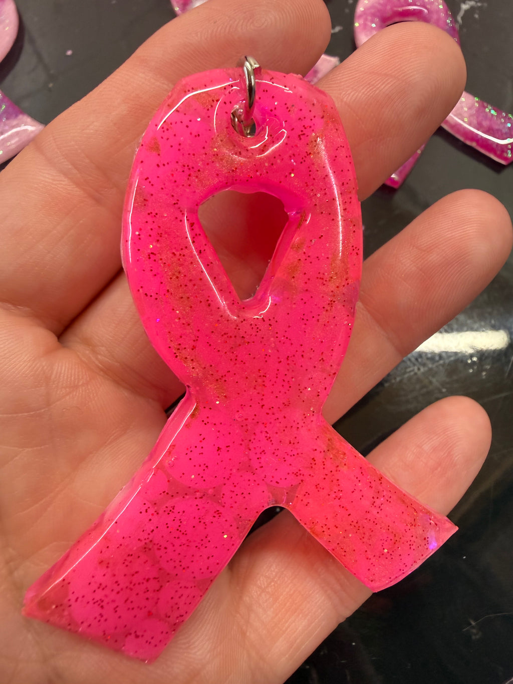 Breast Cancer Awareness Ribbon Resin Keychain