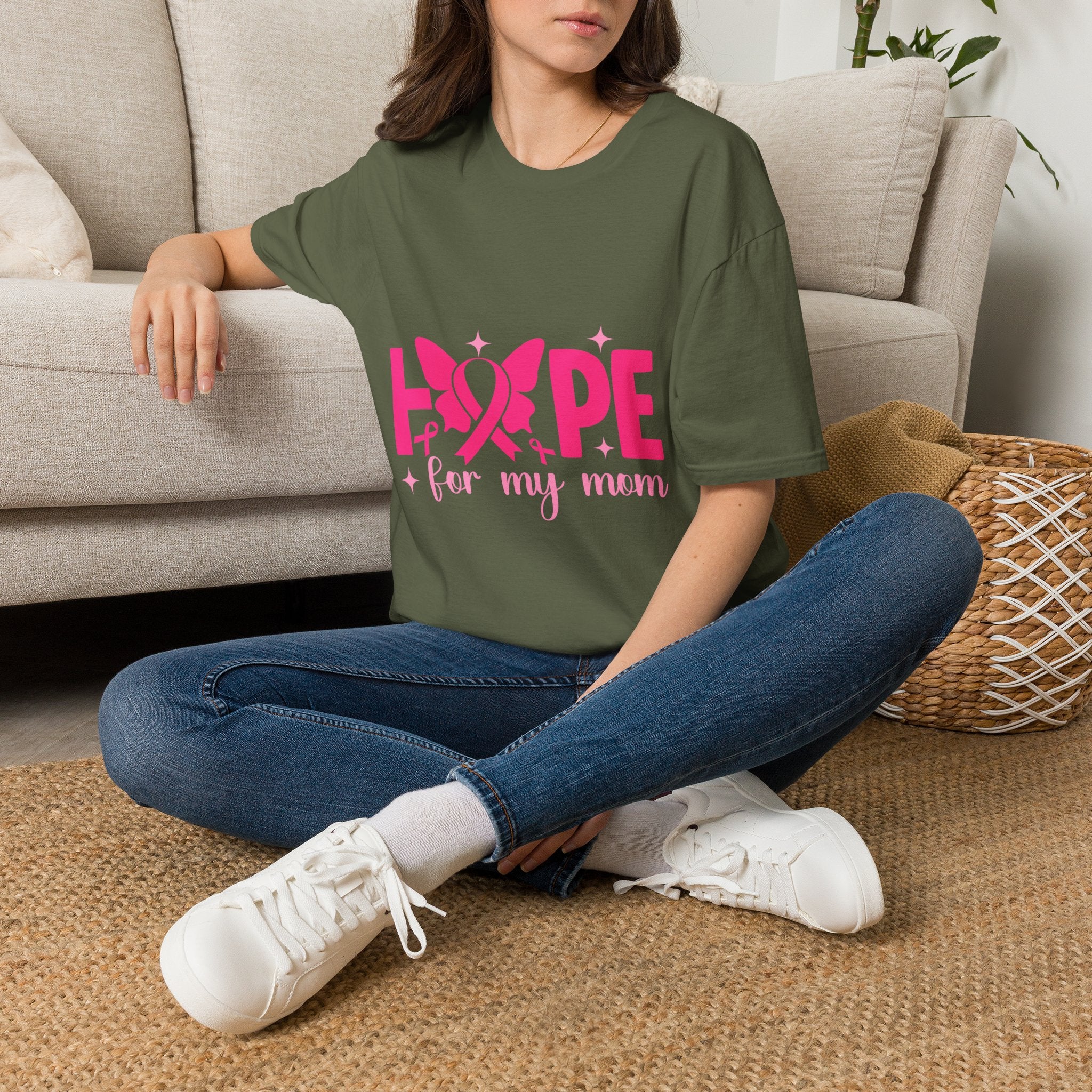 Hope Butterfly Breast Cancer Awareness T-Shirt — “Hope for my mom” Pink Ribbon Tee