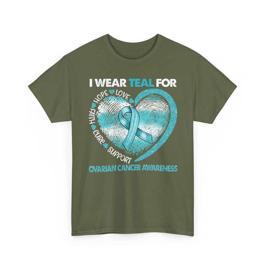 Ovarian Cancer Awareness Teal Ribbon T-Shirt — Heart Design