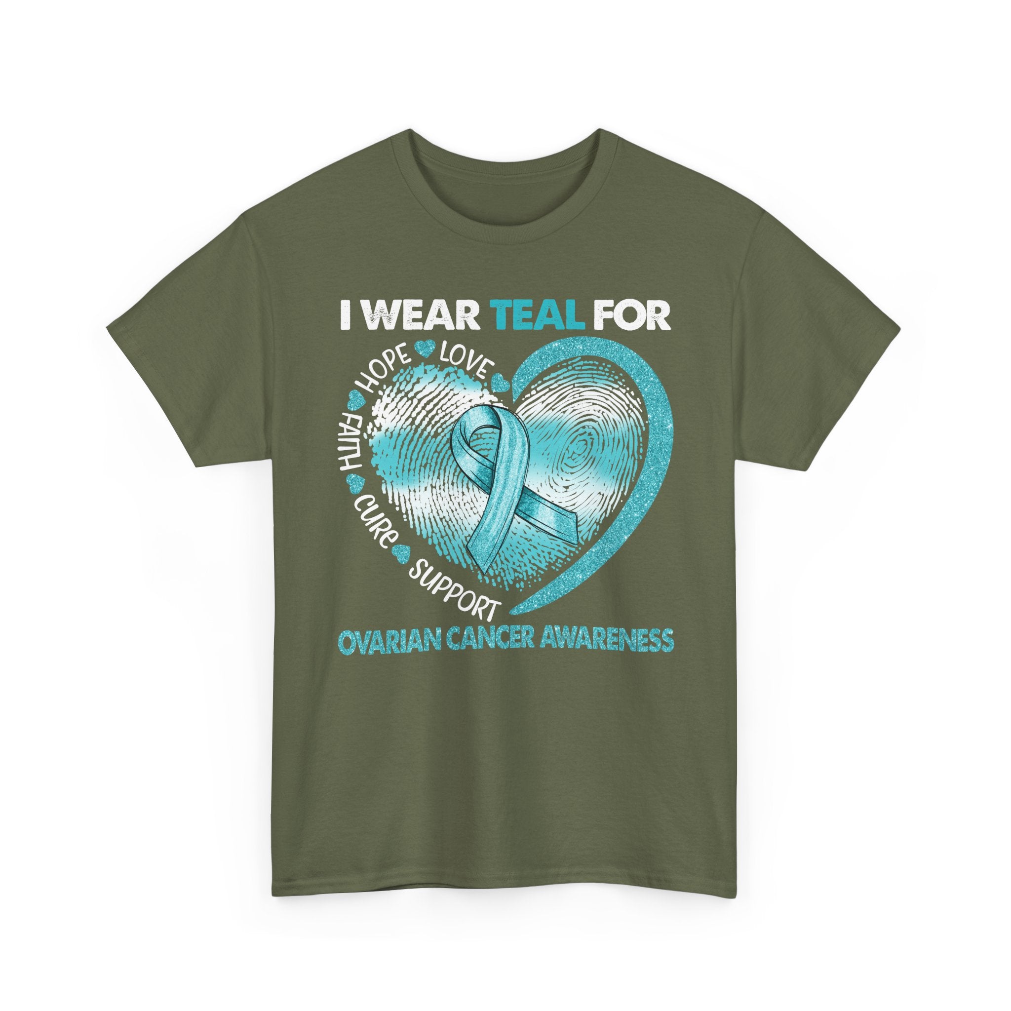 Ovarian Cancer Awareness Teal Ribbon T-Shirt — Heart Design