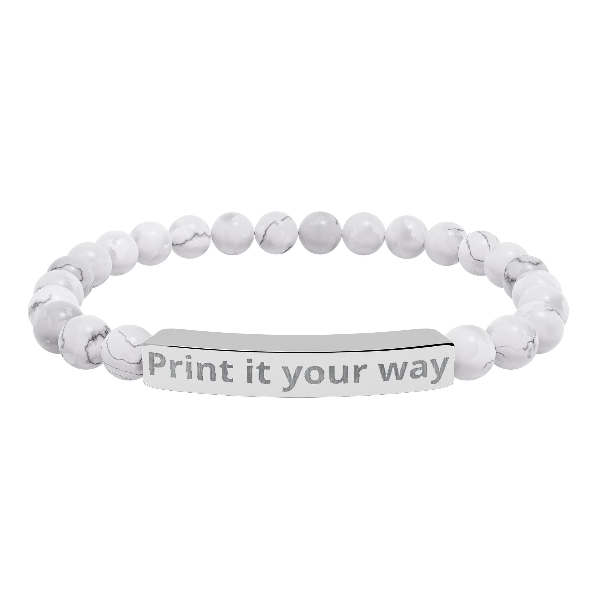 Engravable Natural Stone Stretch Bracelet — Customizable Bar Bead Bracelet