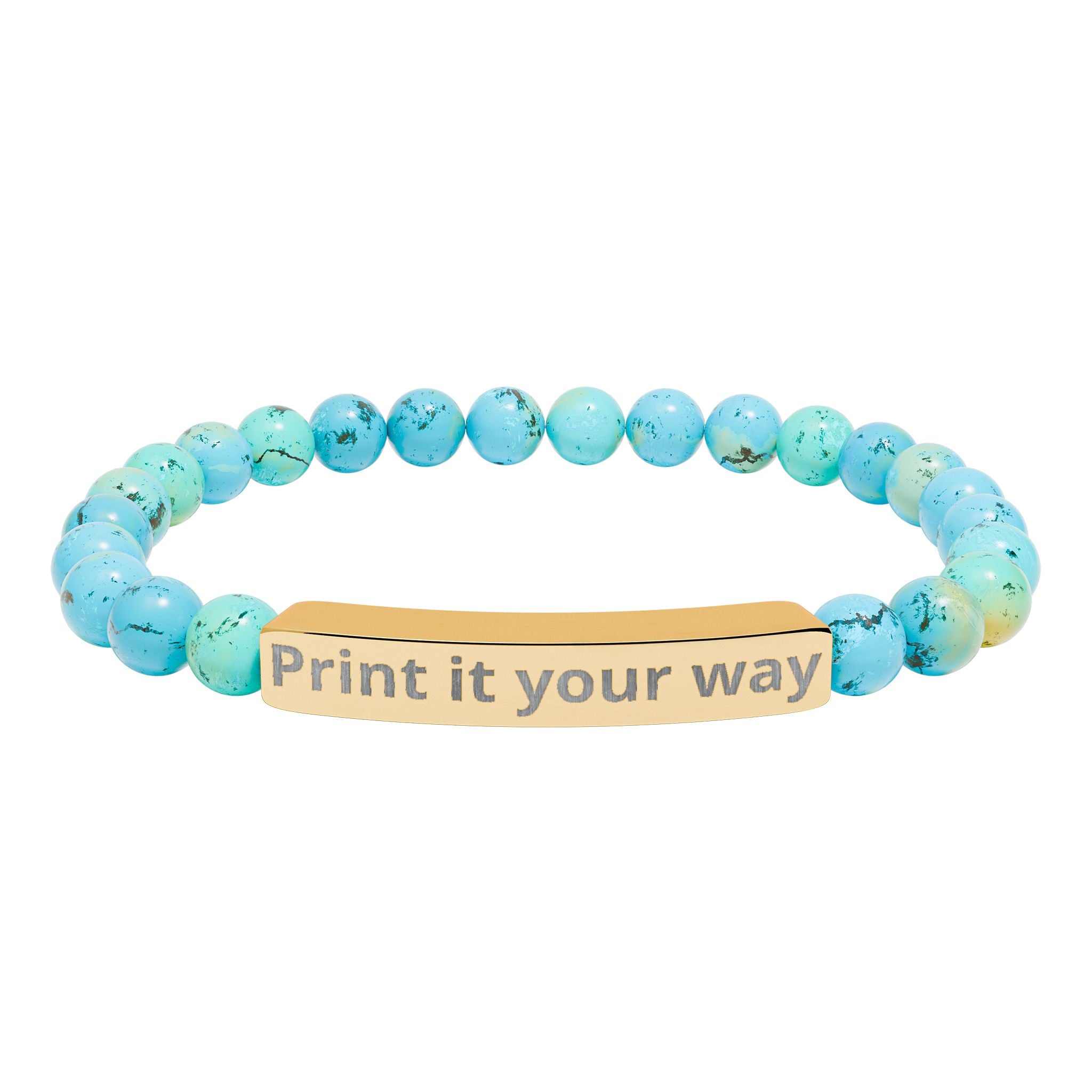 Engravable Natural Stone Stretch Bracelet — Customizable Bar Bead Bracelet