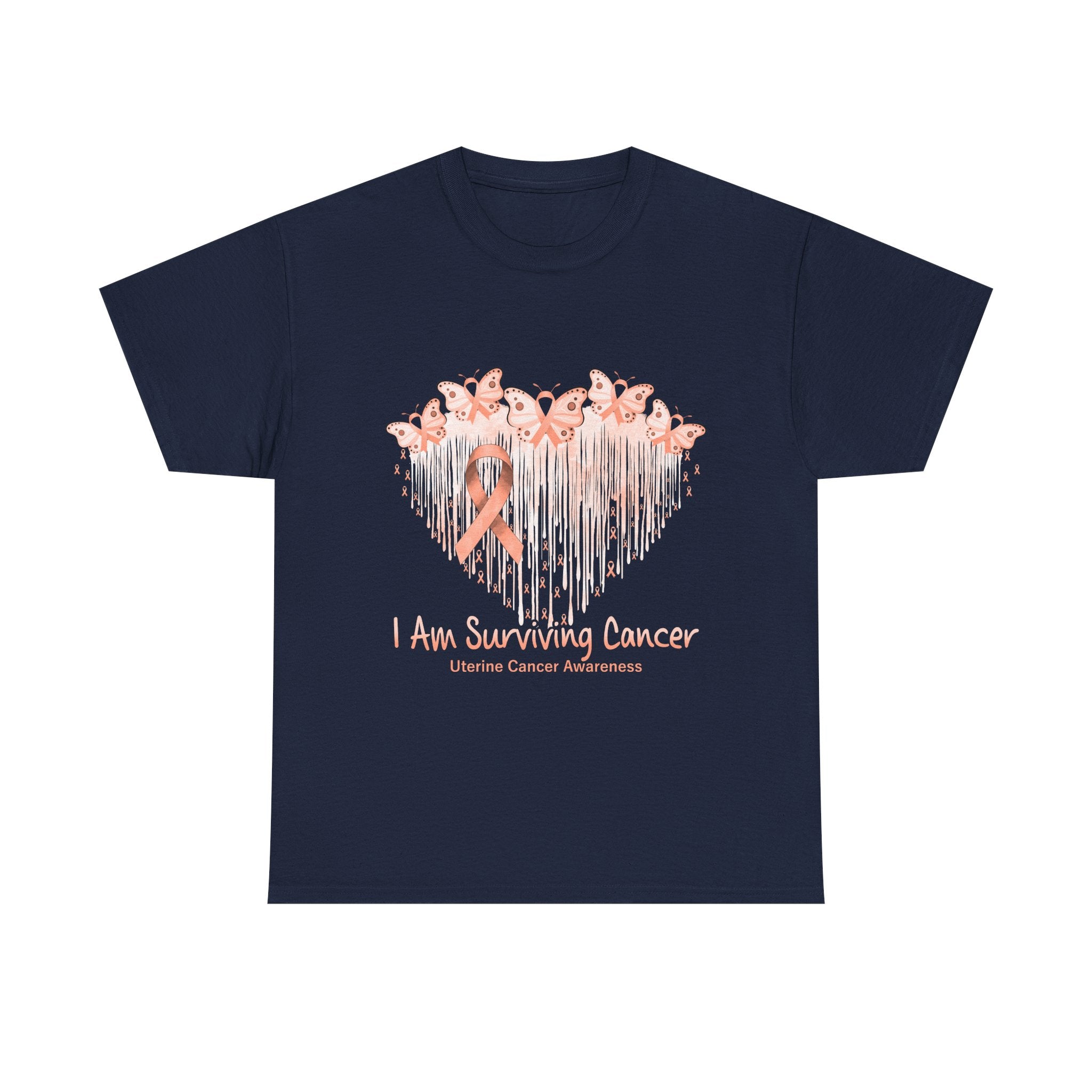 Uterine Cancer Awareness T‑Shirt - "I Am Surviving Cancer" Pink Ribbon Heart Tee