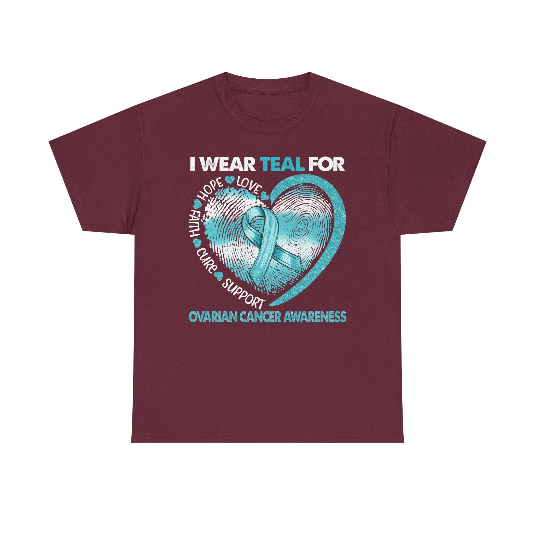 Ovarian Cancer Awareness Teal Ribbon T-Shirt — Heart Design