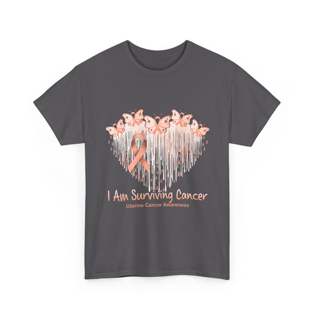Uterine Cancer Awareness T‑Shirt - "I Am Surviving Cancer" Pink Ribbon Heart Tee