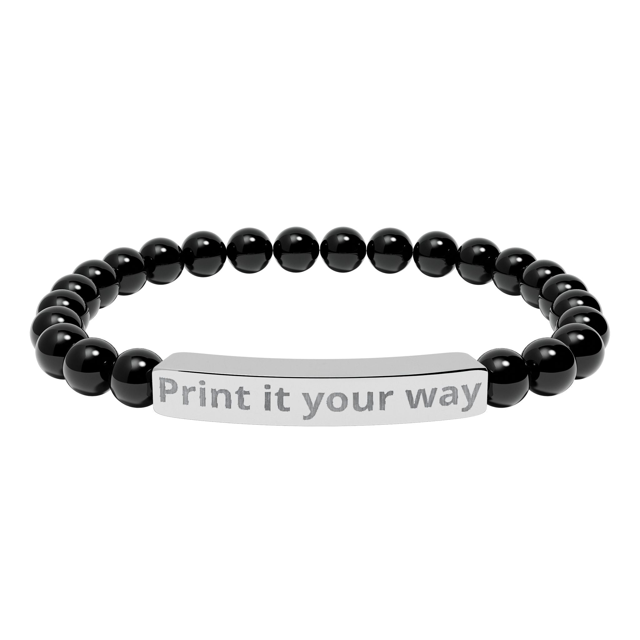 Engravable Natural Stone Stretch Bracelet — Customizable Bar Bead Bracelet
