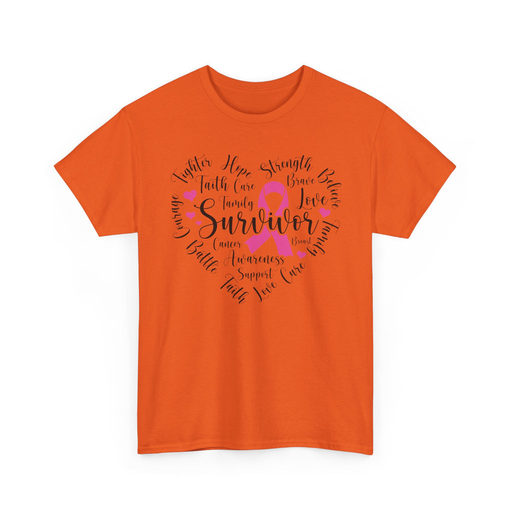 Breast Cancer Survivor Heart T-Shirt – Pink Ribbon Strength Tee