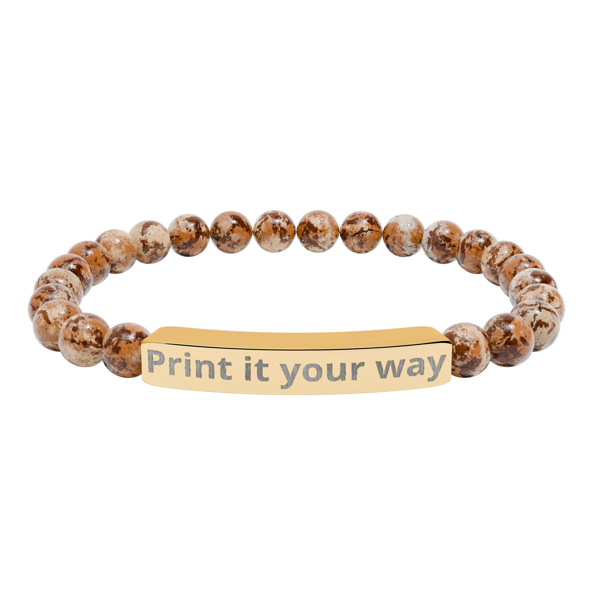 Engravable Natural Stone Stretch Bracelet — Customizable Bar Bead Bracelet