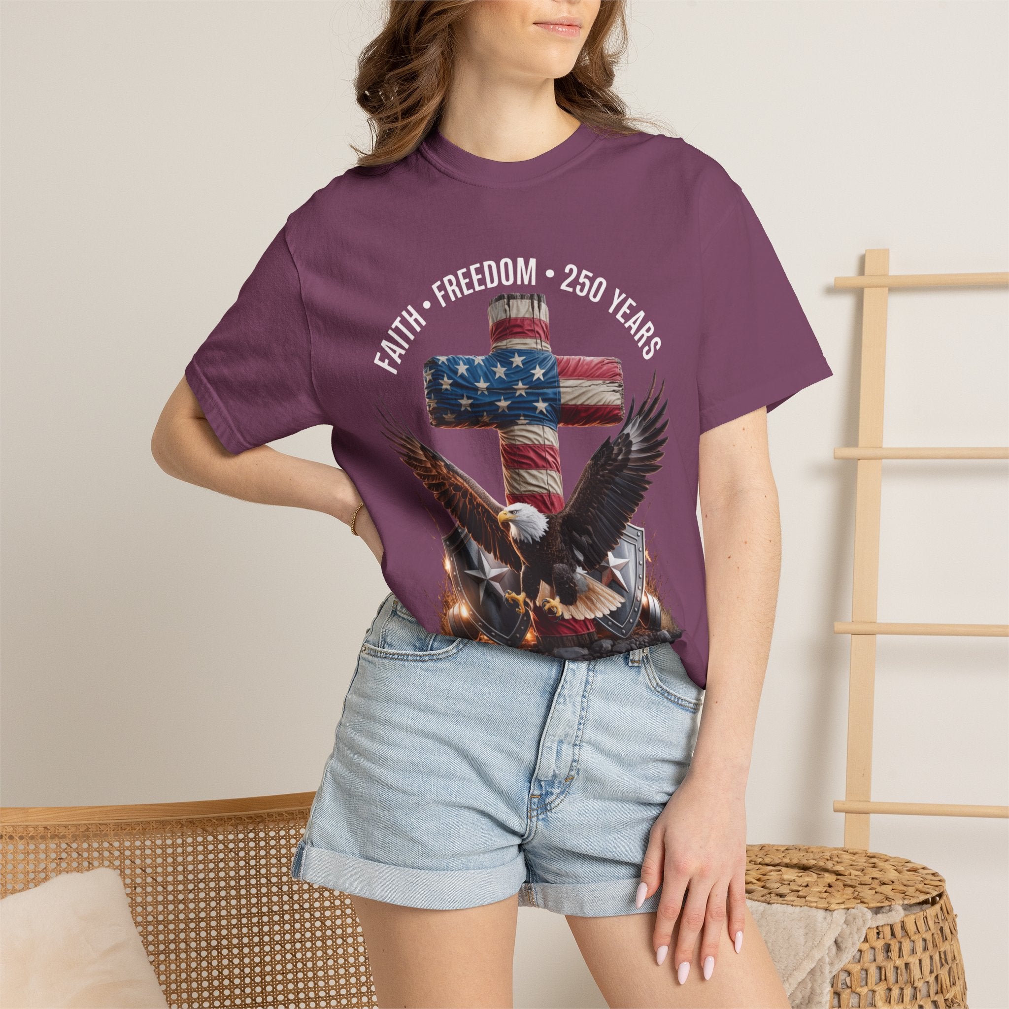 Unisex Garment-Dyed T-shirt Faith Freedom America USA Patriotic