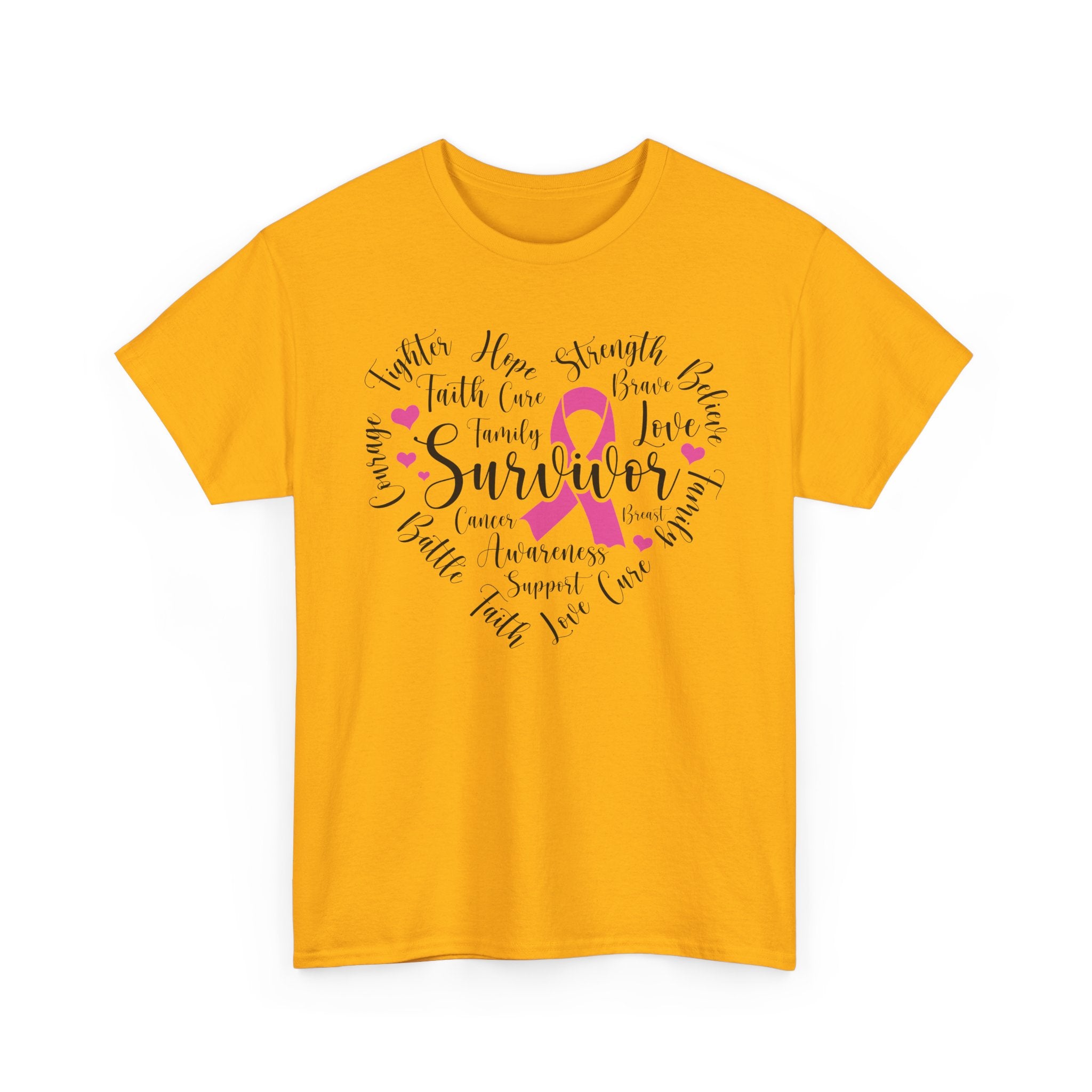 Breast Cancer Survivor Heart T-Shirt – Pink Ribbon Strength Tee
