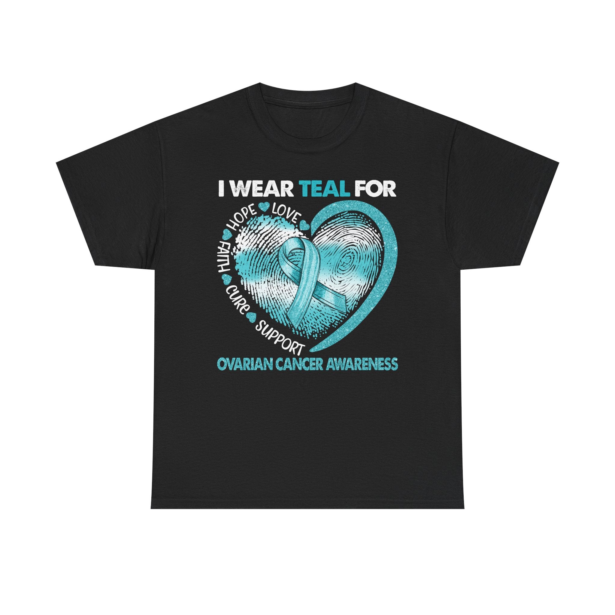 Ovarian Cancer Awareness Teal Ribbon T-Shirt — Heart Design