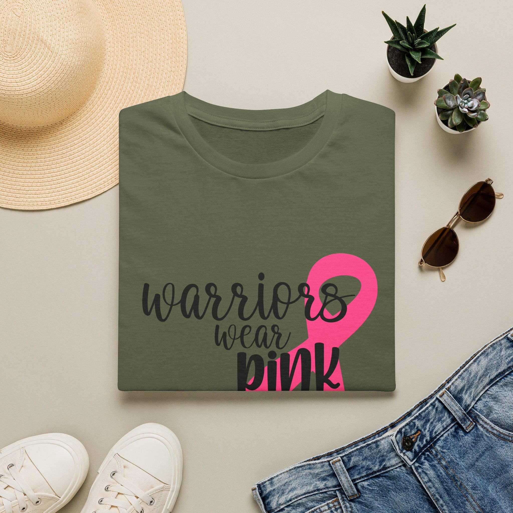 Breast Cancer Awareness T-Shirt — "Warriors Wear Pink" Ribbon Tee