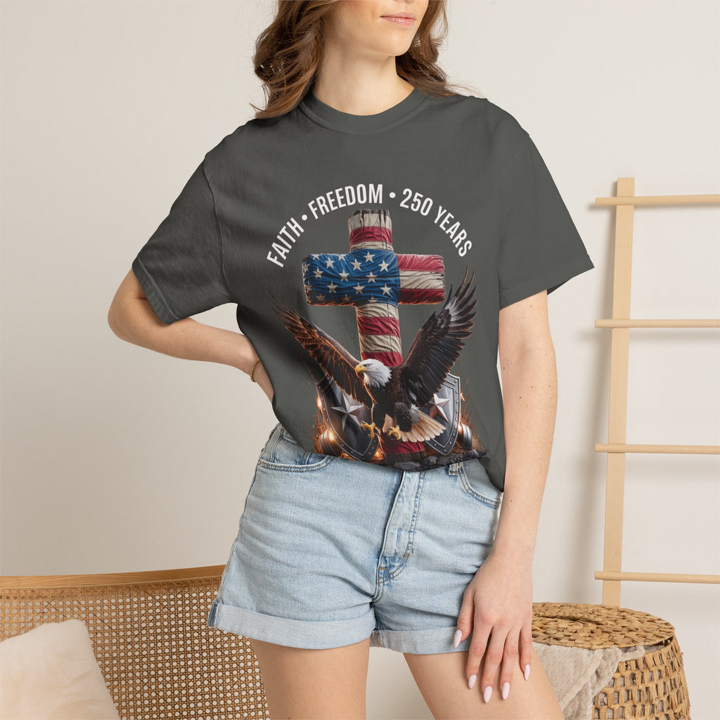 Unisex Garment-Dyed T-shirt Faith Freedom America USA Patriotic