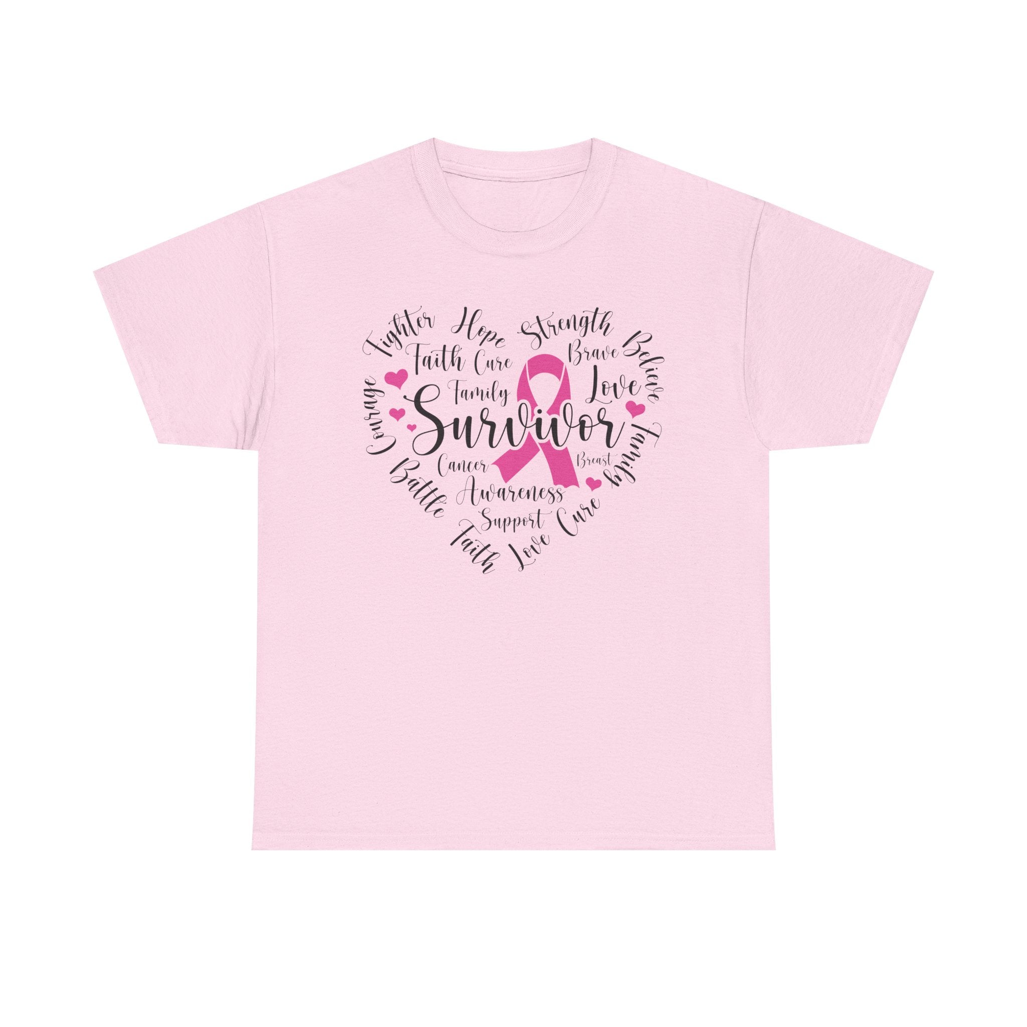 Breast Cancer Survivor Heart T-Shirt – Pink Ribbon Strength Tee