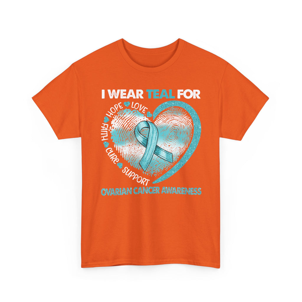 Ovarian Cancer Awareness Teal Ribbon T-Shirt — Heart Design