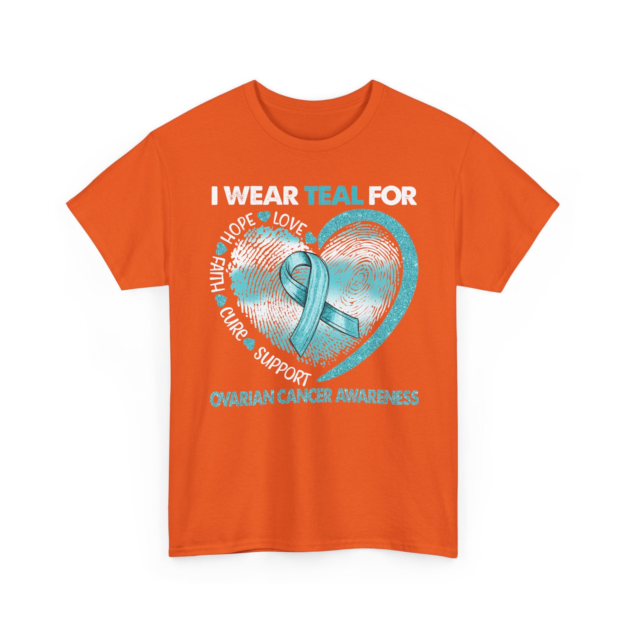Ovarian Cancer Awareness Teal Ribbon T-Shirt — Heart Design