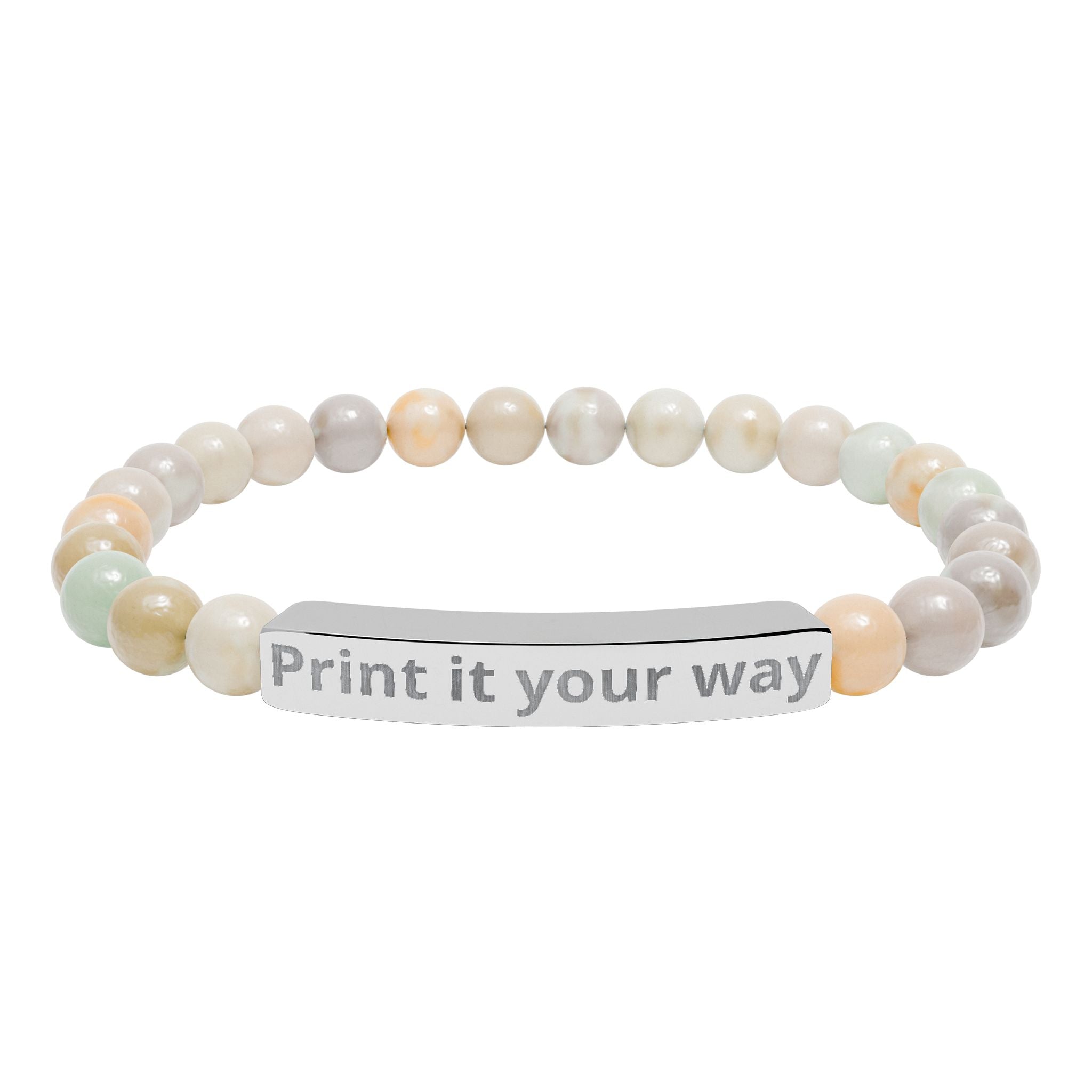 Engravable Natural Stone Stretch Bracelet — Customizable Bar Bead Bracelet