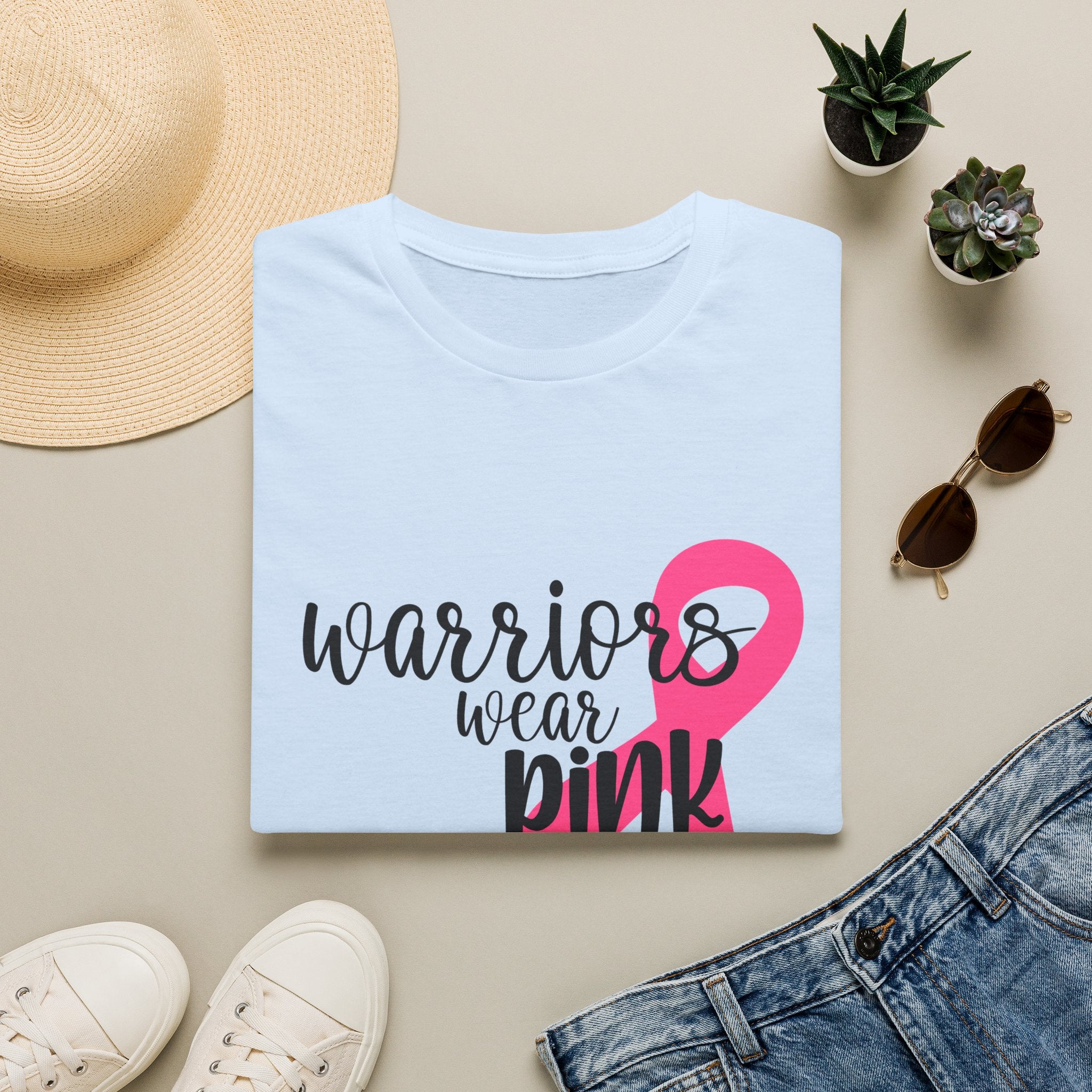 Breast Cancer Awareness T-Shirt — "Warriors Wear Pink" Ribbon Tee