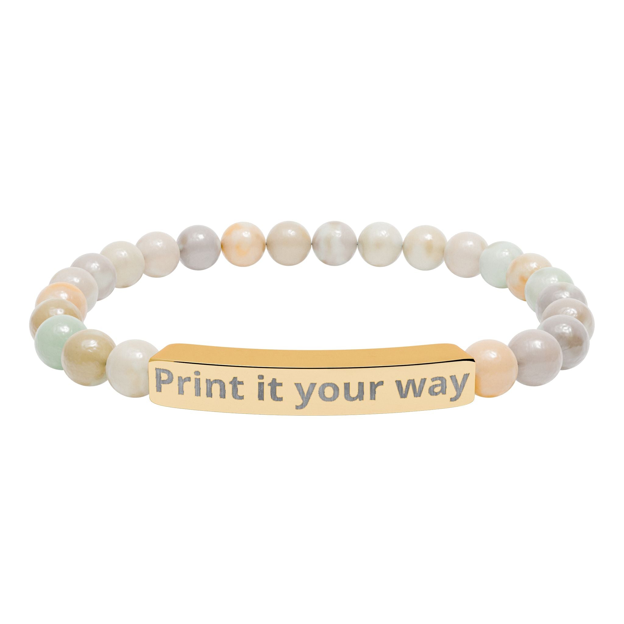 Engravable Natural Stone Stretch Bracelet — Customizable Bar Bead Bracelet