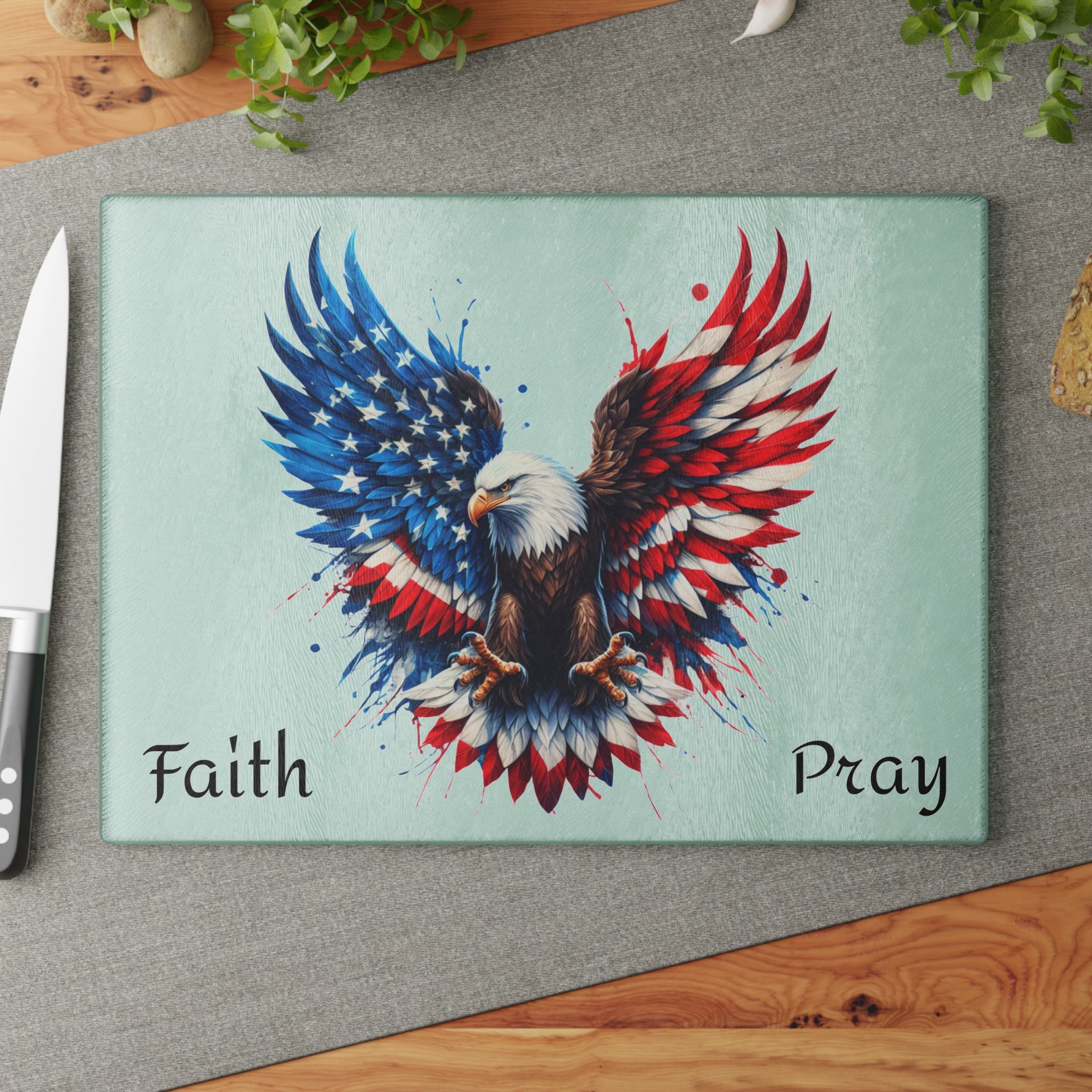 Patriotic Bald Eagle Glass Cutting Board – American Flag Kitchen Prep Board