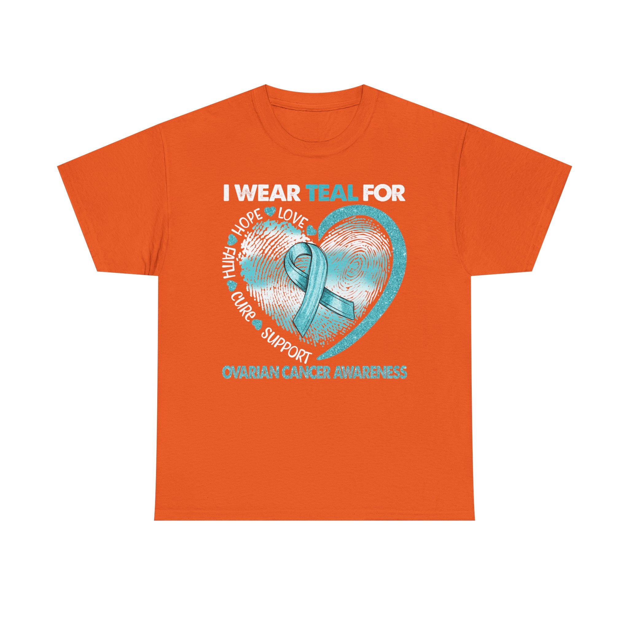 Ovarian Cancer Awareness Teal Ribbon T-Shirt — Heart Design