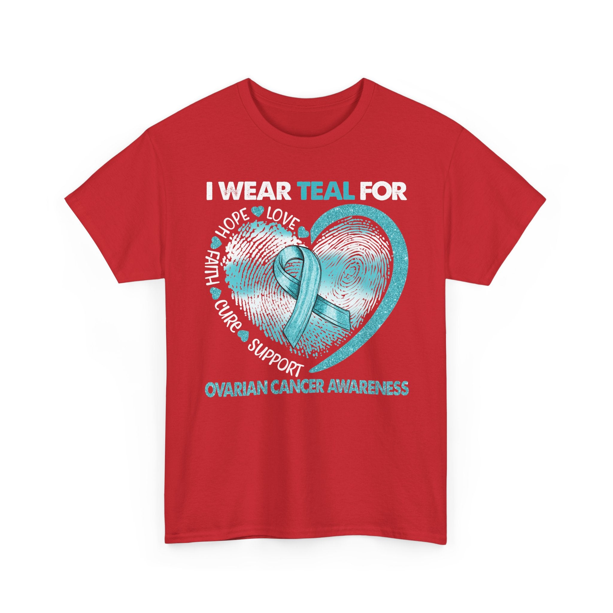 Ovarian Cancer Awareness Teal Ribbon T-Shirt — Heart Design