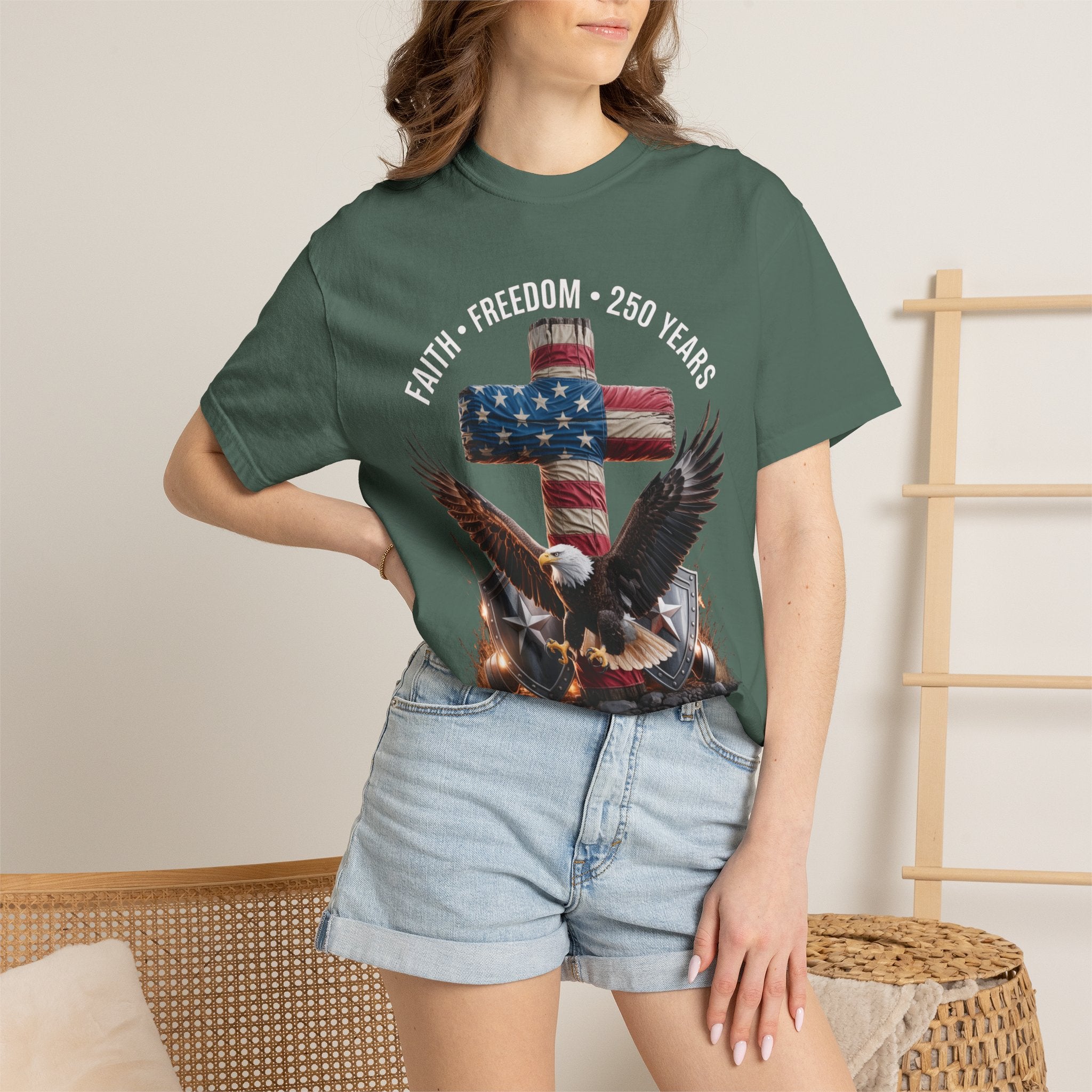Unisex Garment-Dyed T-shirt Faith Freedom America USA Patriotic