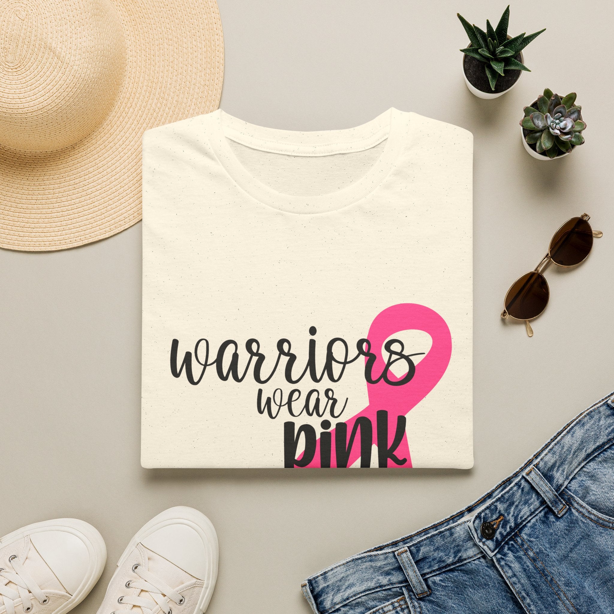 Breast Cancer Awareness T-Shirt — "Warriors Wear Pink" Ribbon Tee
