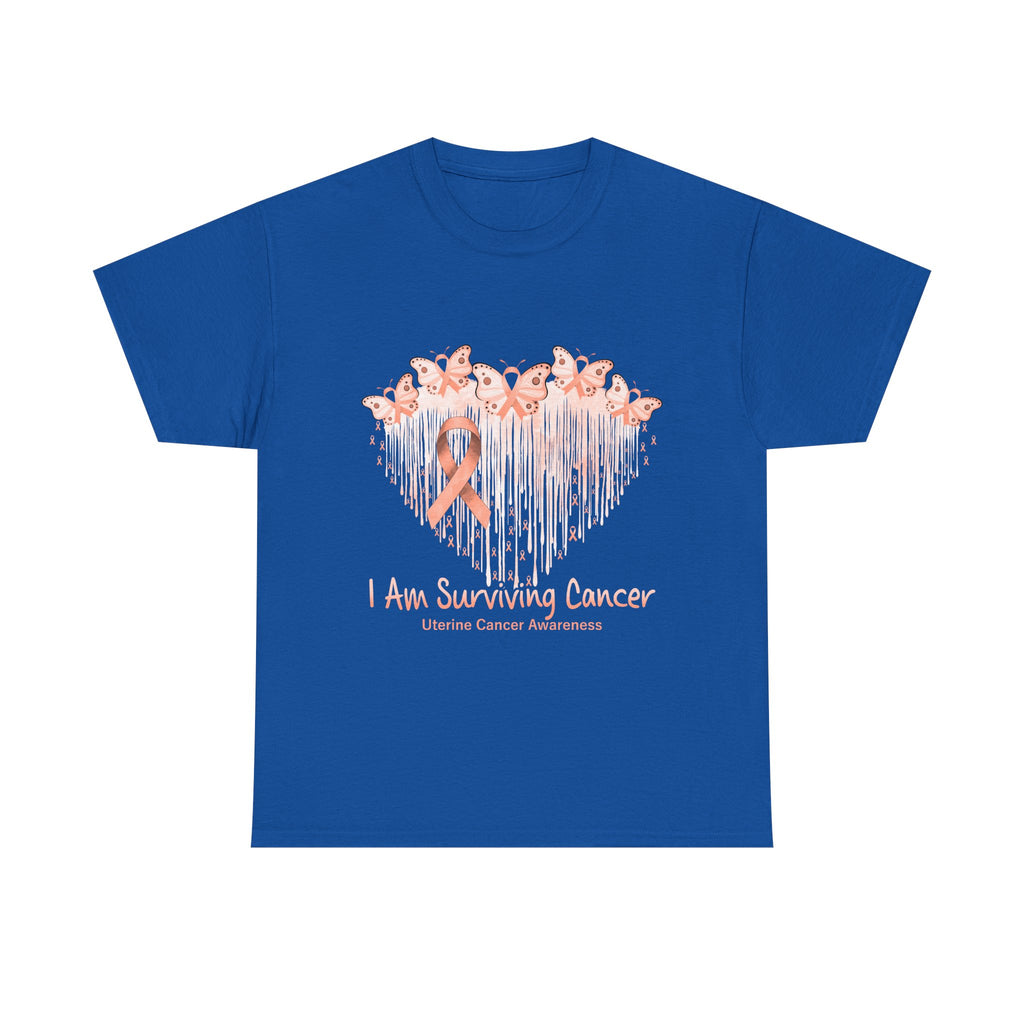 Uterine Cancer Awareness T‑Shirt - "I Am Surviving Cancer" Pink Ribbon Heart Tee