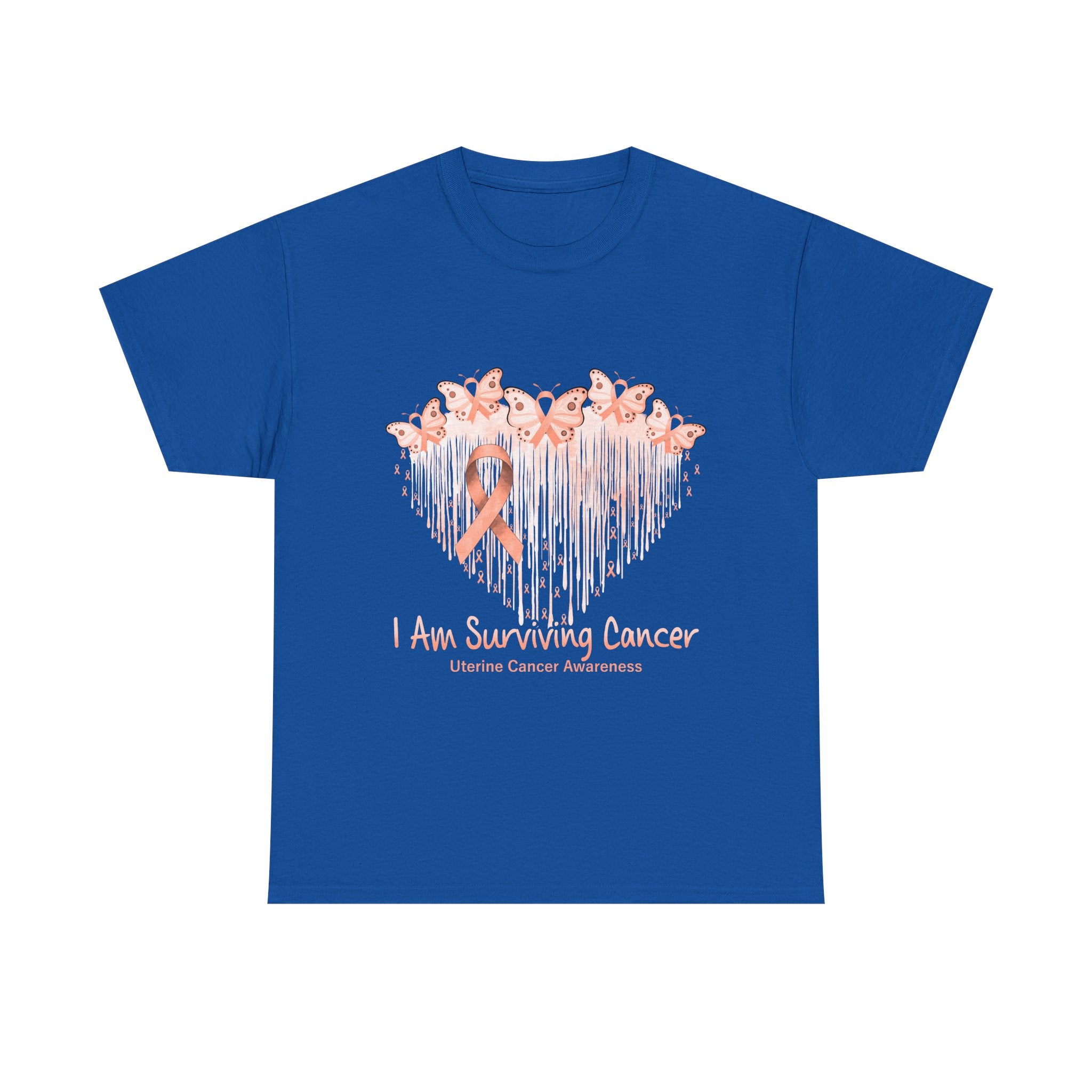 Uterine Cancer Awareness T‑Shirt - "I Am Surviving Cancer" Pink Ribbon Heart Tee