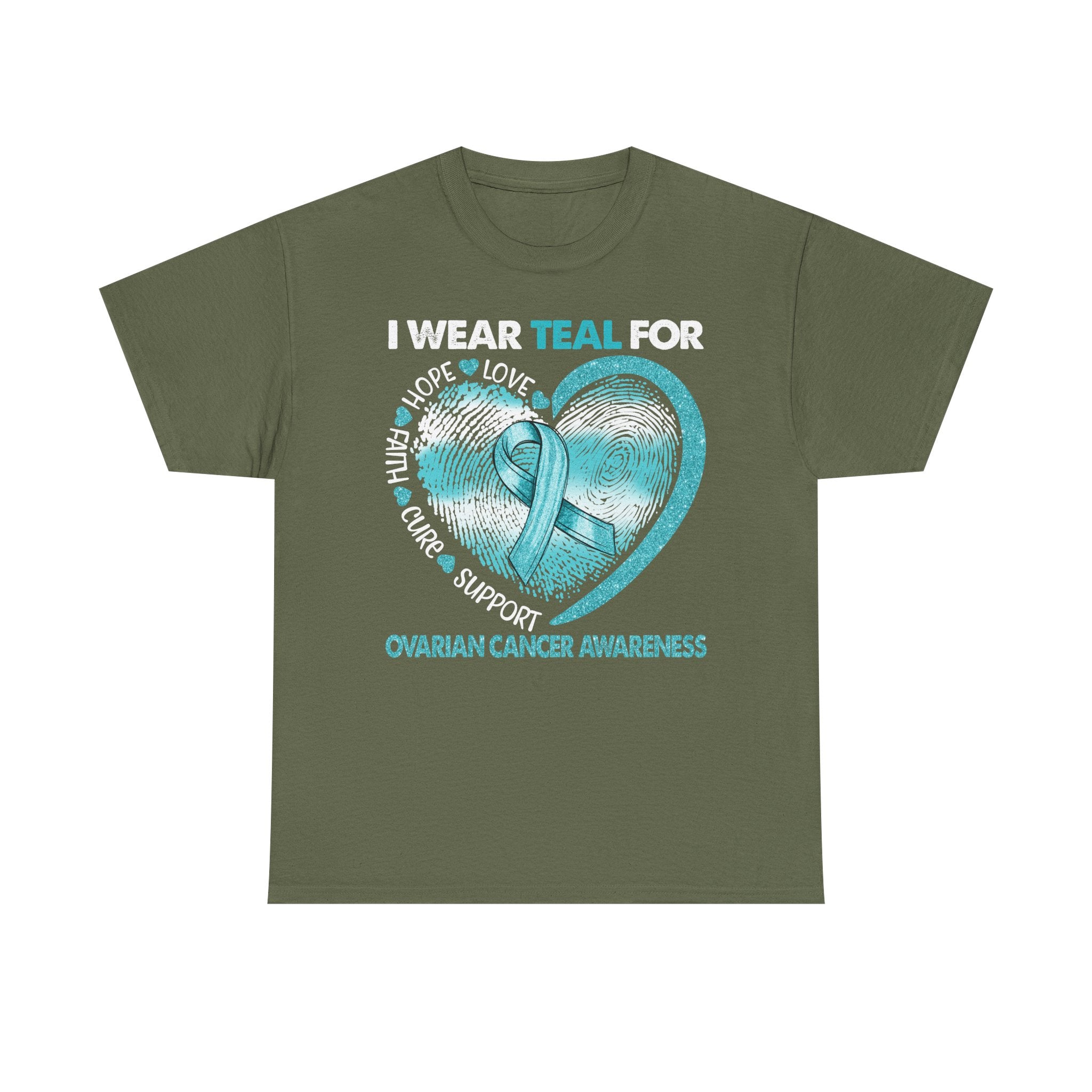 Ovarian Cancer Awareness Teal Ribbon T-Shirt — Heart Design