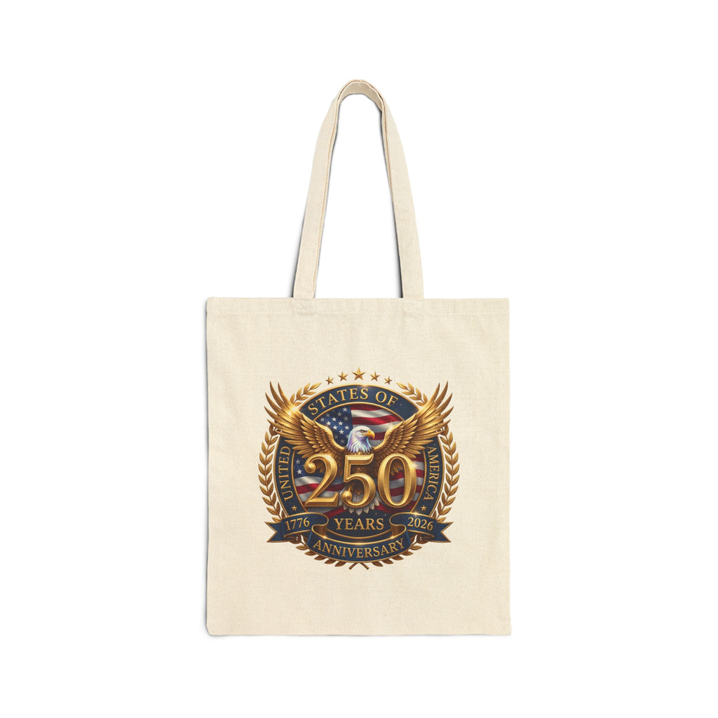 250 Years Anniversary Eagle Shield Cotton Tote Bag – Patriotic Commemorative Tote