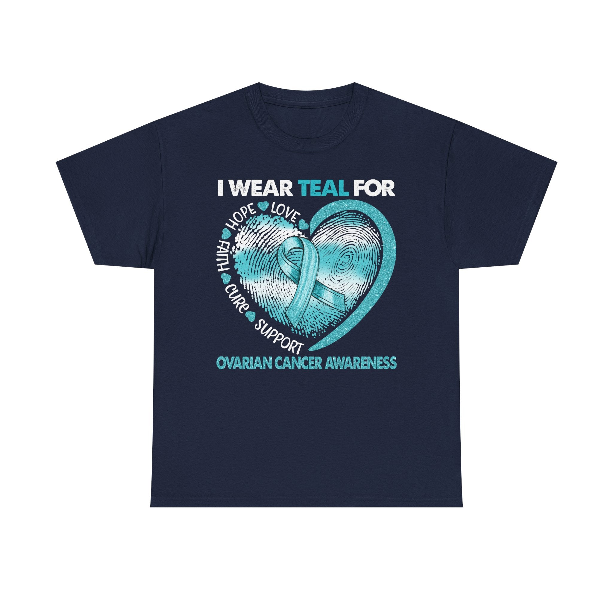 Ovarian Cancer Awareness Teal Ribbon T-Shirt — Heart Design