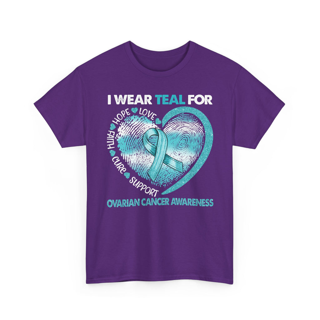 Ovarian Cancer Awareness Teal Ribbon T-Shirt — Heart Design