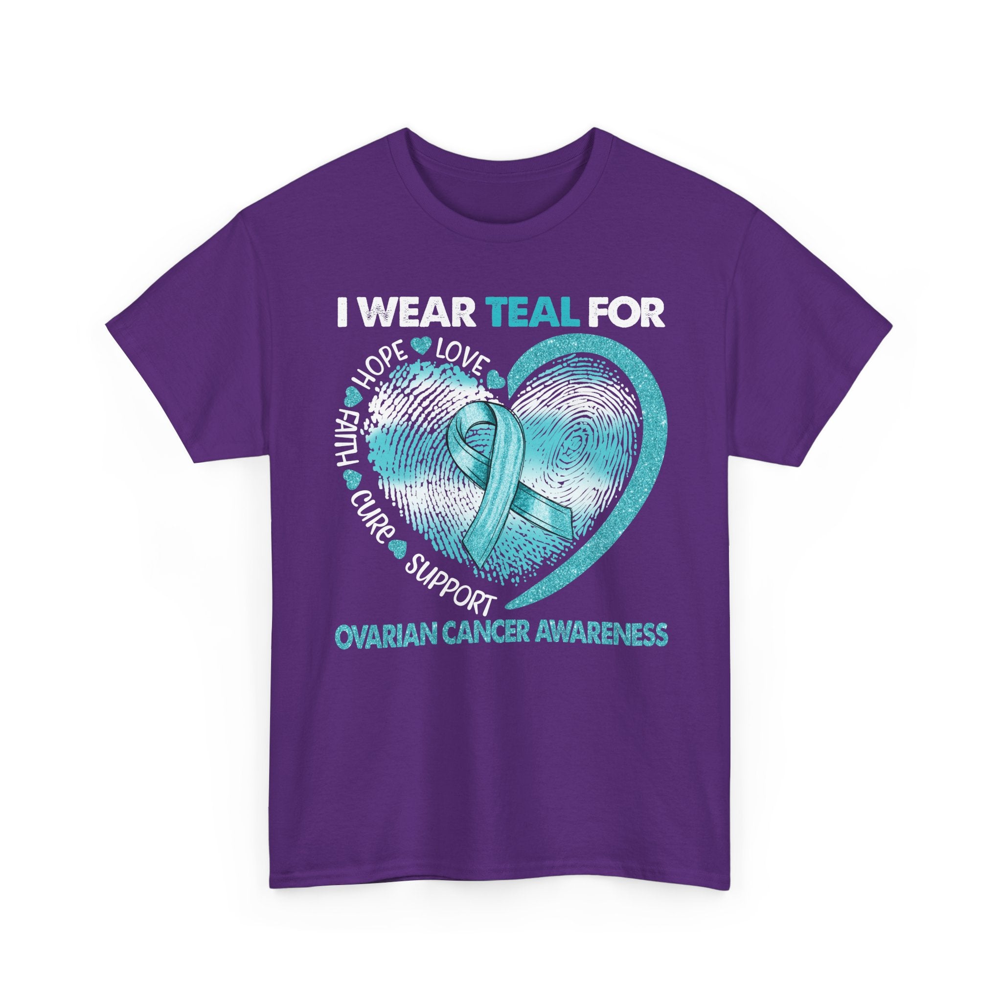 Ovarian Cancer Awareness Teal Ribbon T-Shirt — Heart Design
