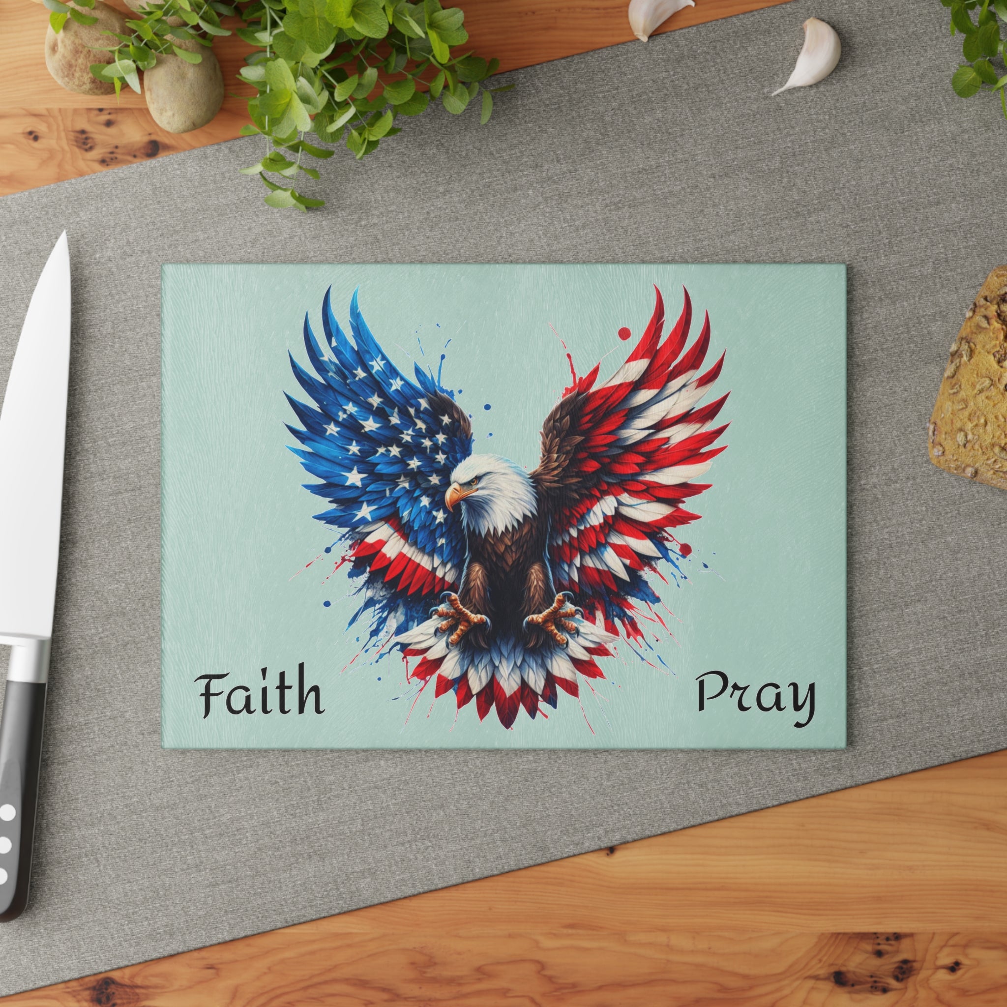 Patriotic Bald Eagle Glass Cutting Board – American Flag Kitchen Prep Board