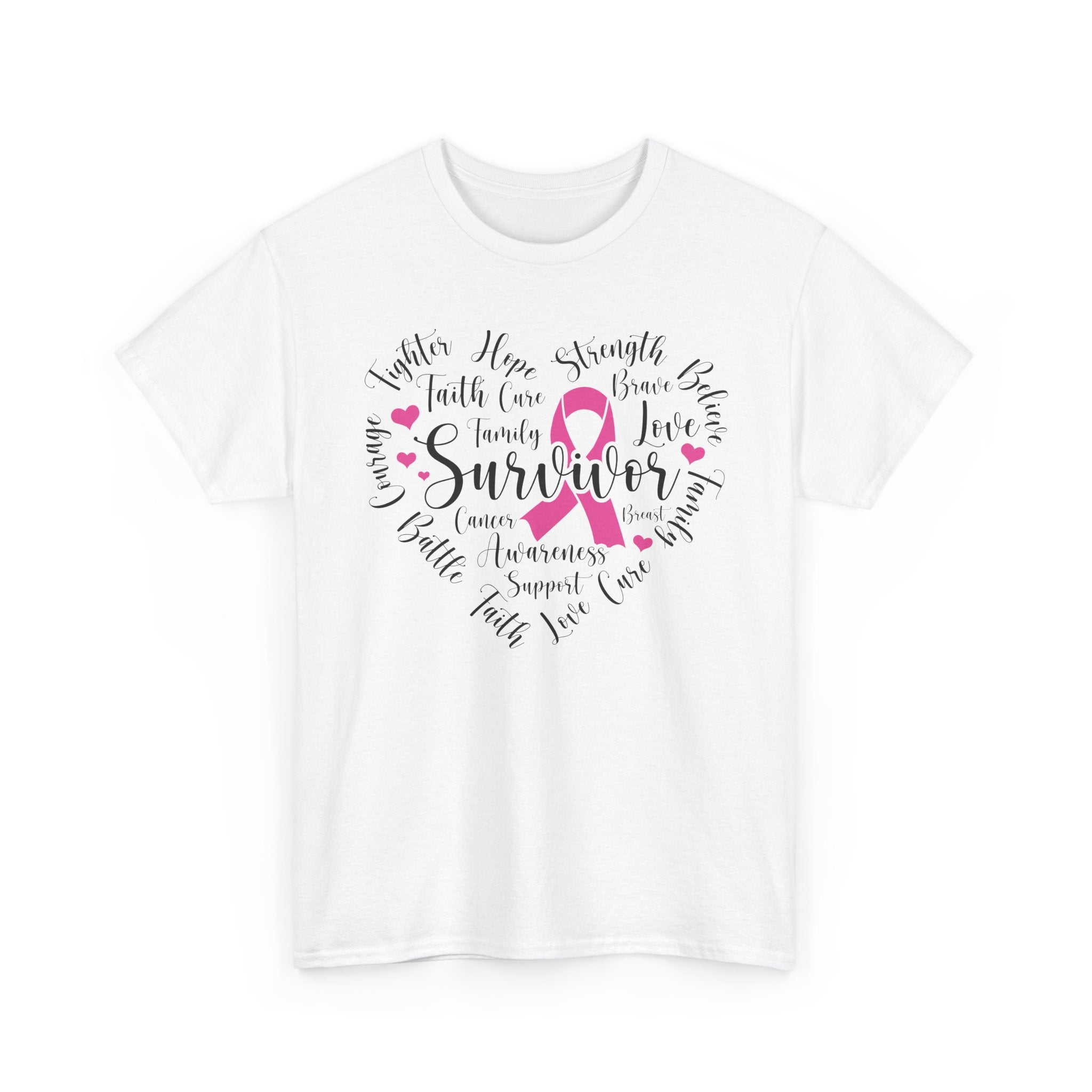 Breast Cancer Survivor Heart T-Shirt – Pink Ribbon Strength Tee