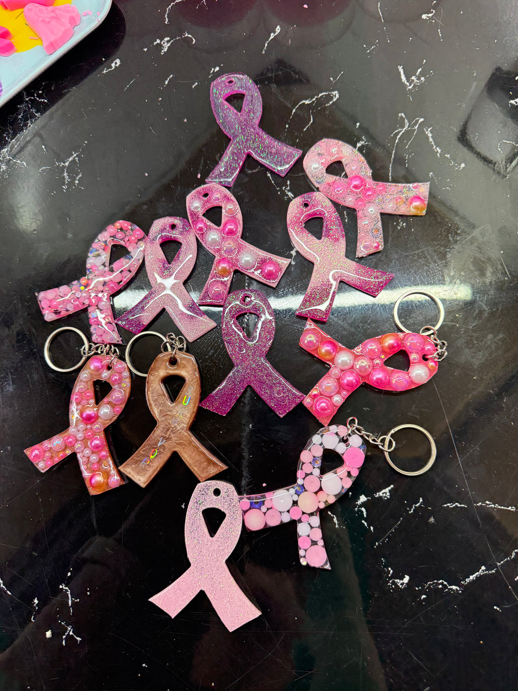Breast Cancer Awareness Ribbon Resin Keychain