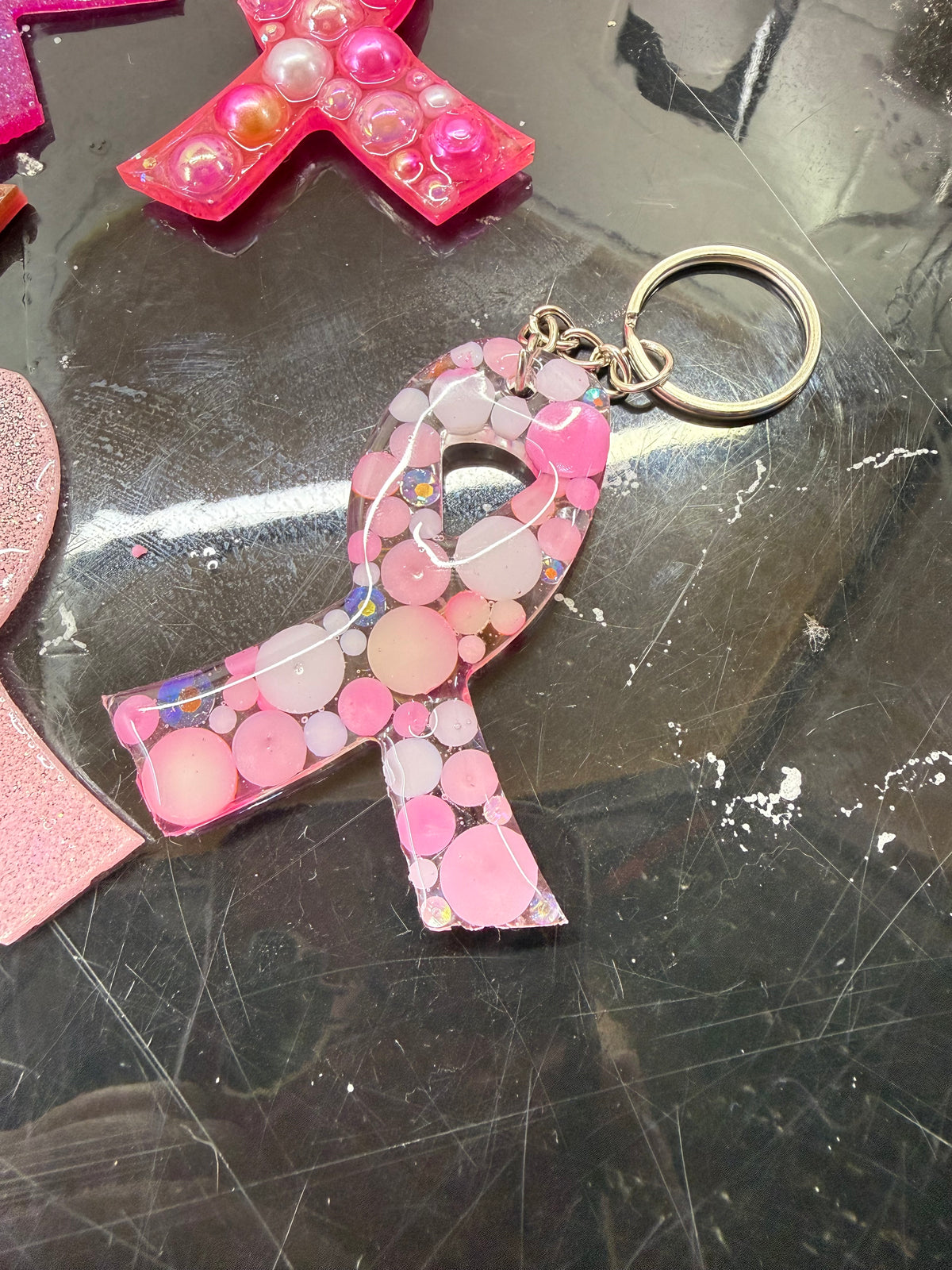 Breast Cancer Awareness Ribbon Resin Keychain