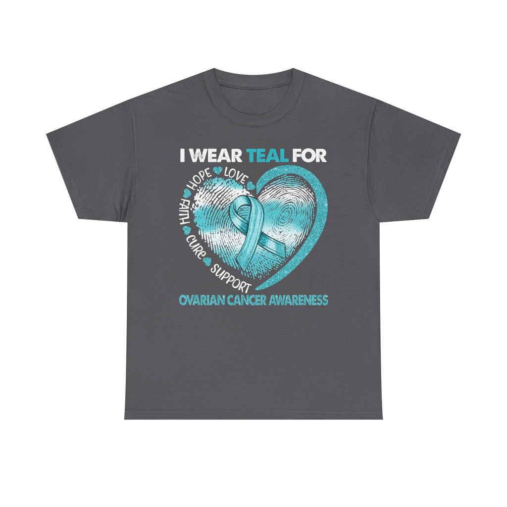 Ovarian Cancer Awareness Teal Ribbon T-Shirt — Heart Design