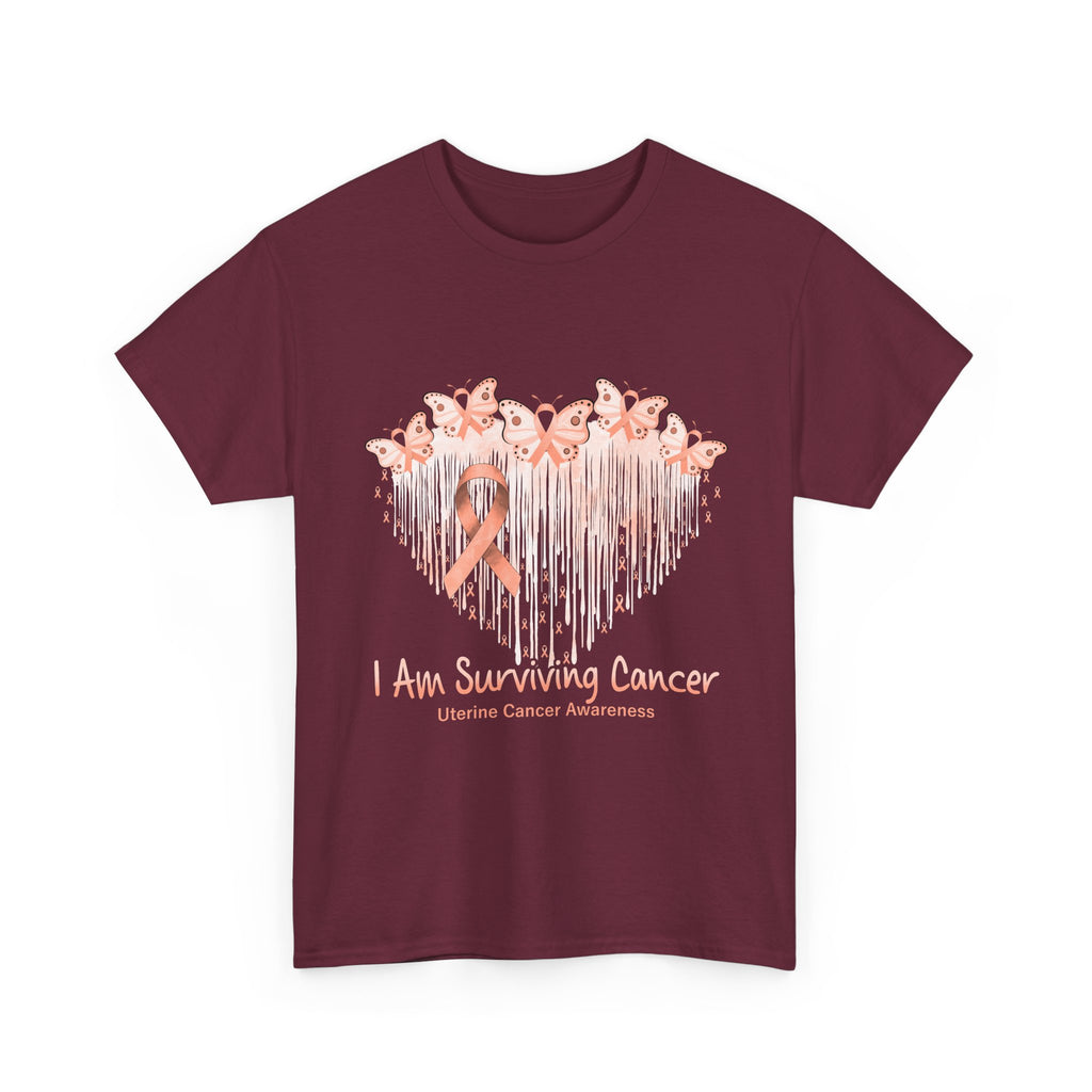 Uterine Cancer Awareness T‑Shirt - "I Am Surviving Cancer" Pink Ribbon Heart Tee