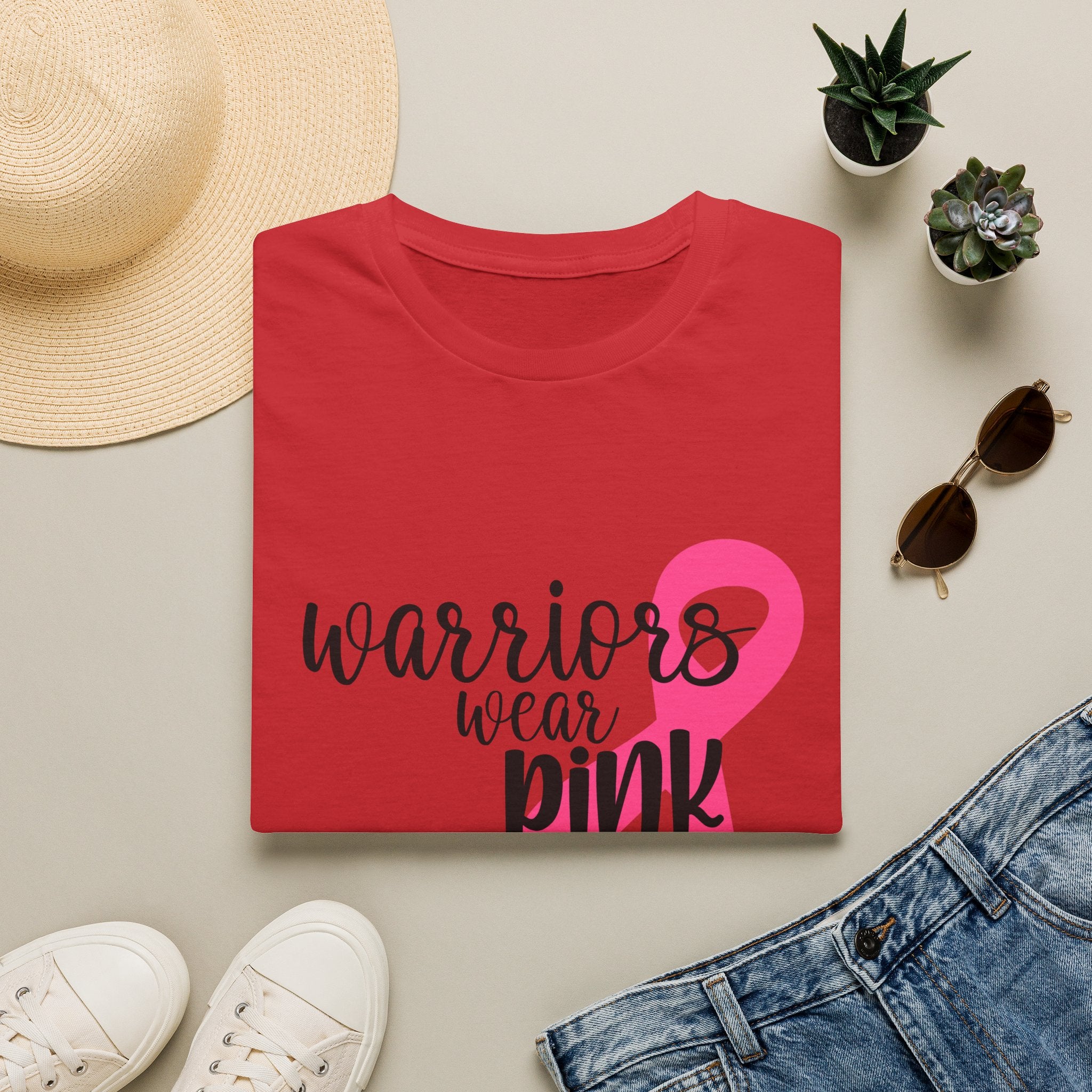 Breast Cancer Awareness T-Shirt — "Warriors Wear Pink" Ribbon Tee
