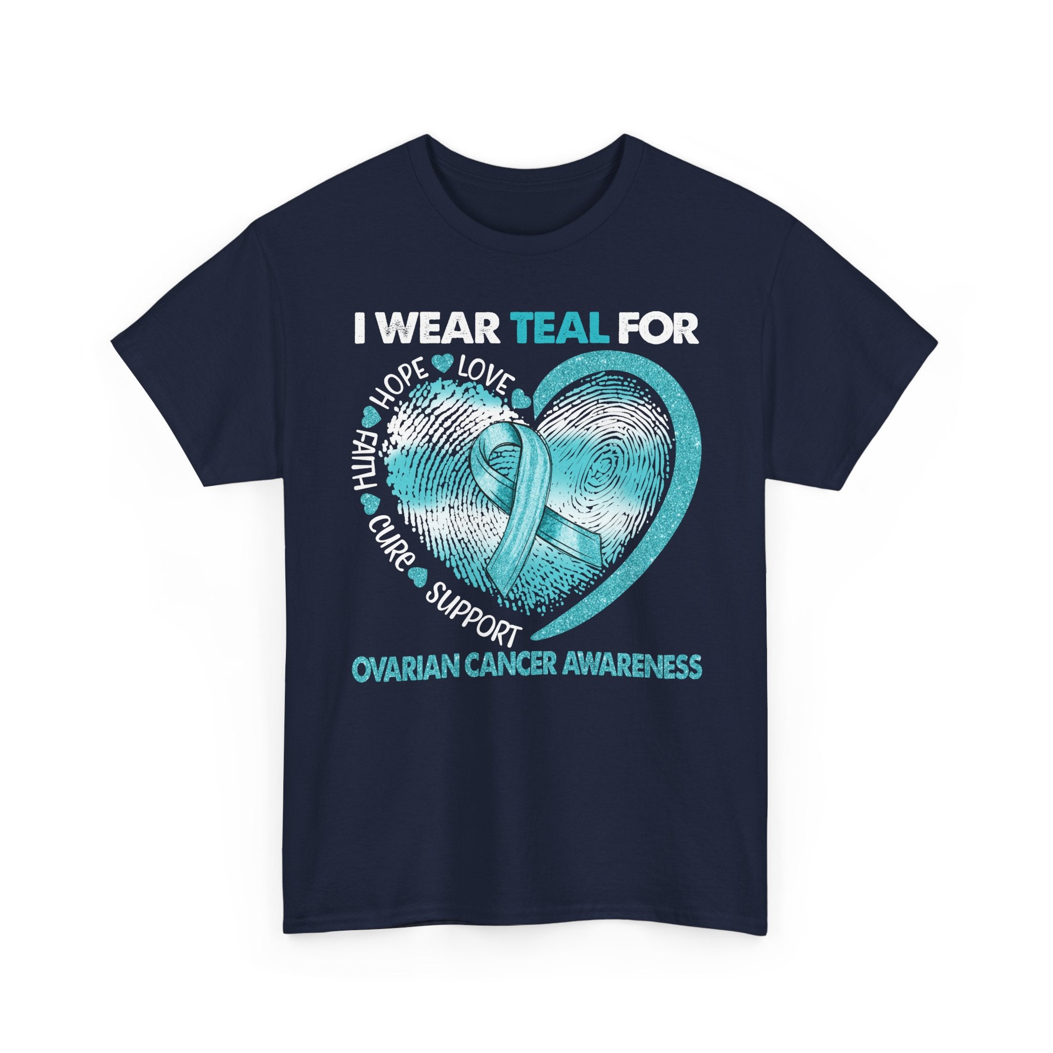 Ovarian Cancer Awareness Teal Ribbon T-Shirt — Heart Design
