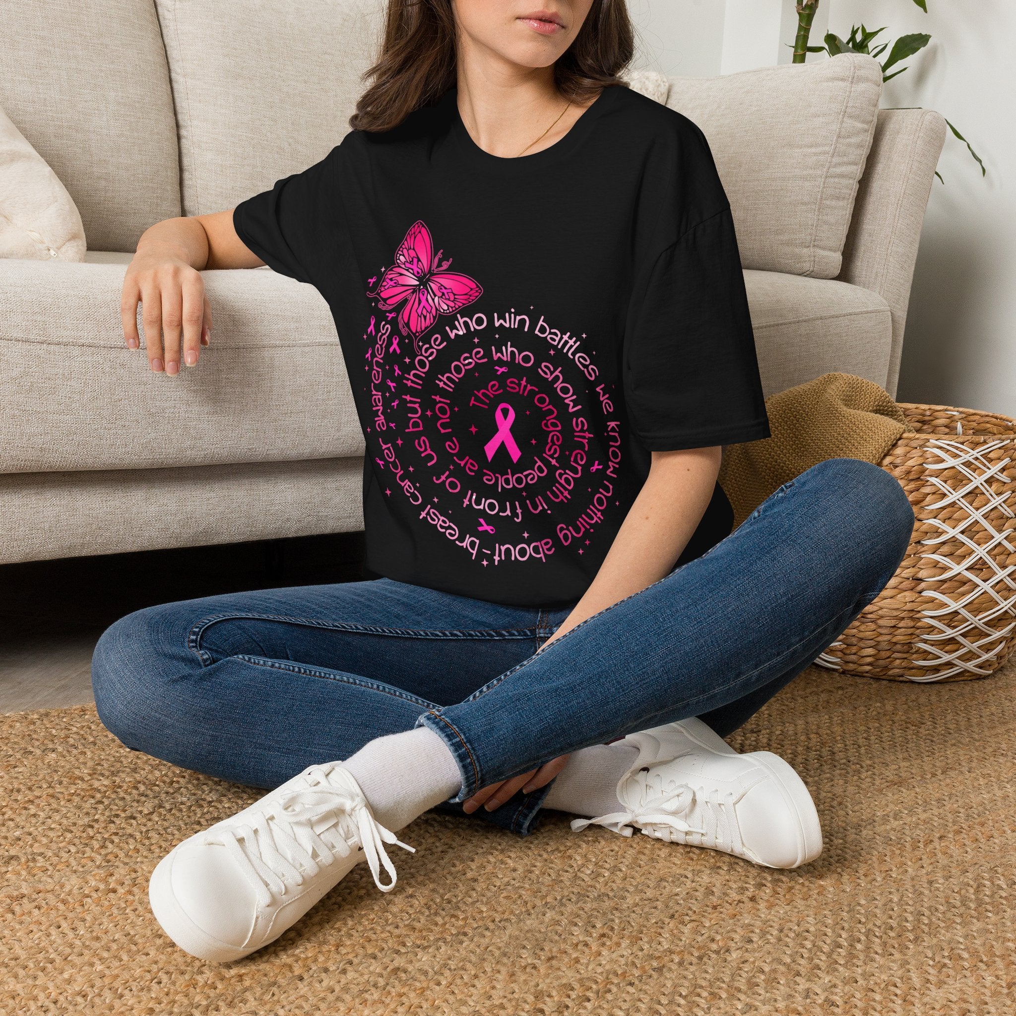 Breast Cancer Awareness Butterfly T-Shirt — Pink Ribbon Survivor Support Tee