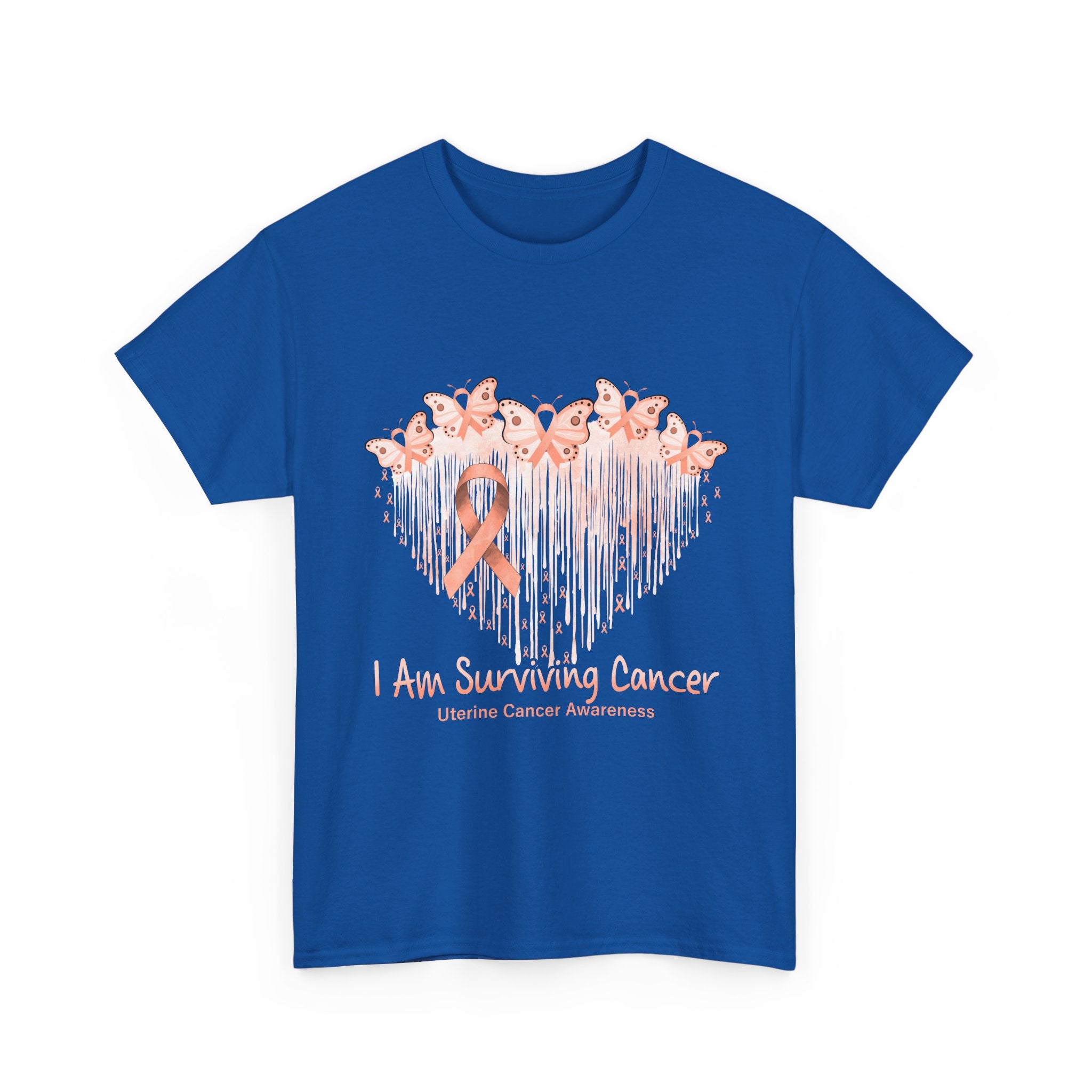 Uterine Cancer Awareness T‑Shirt - "I Am Surviving Cancer" Pink Ribbon Heart Tee