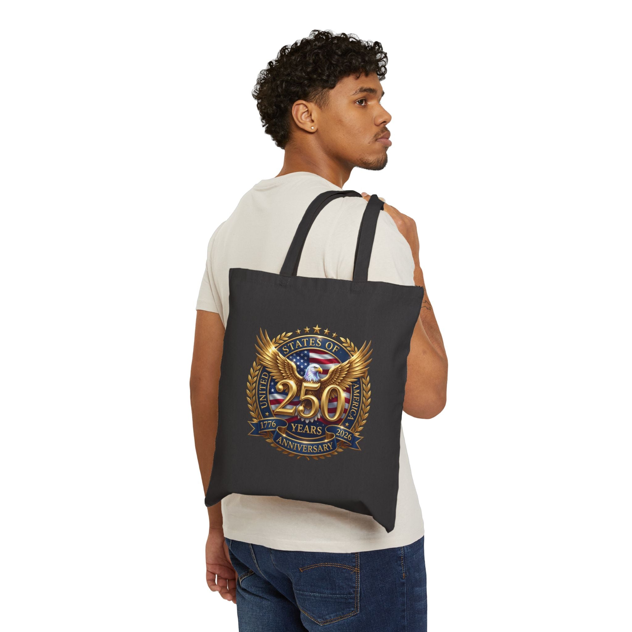 250 Years Anniversary Eagle Shield Cotton Tote Bag – Patriotic Commemorative Tote