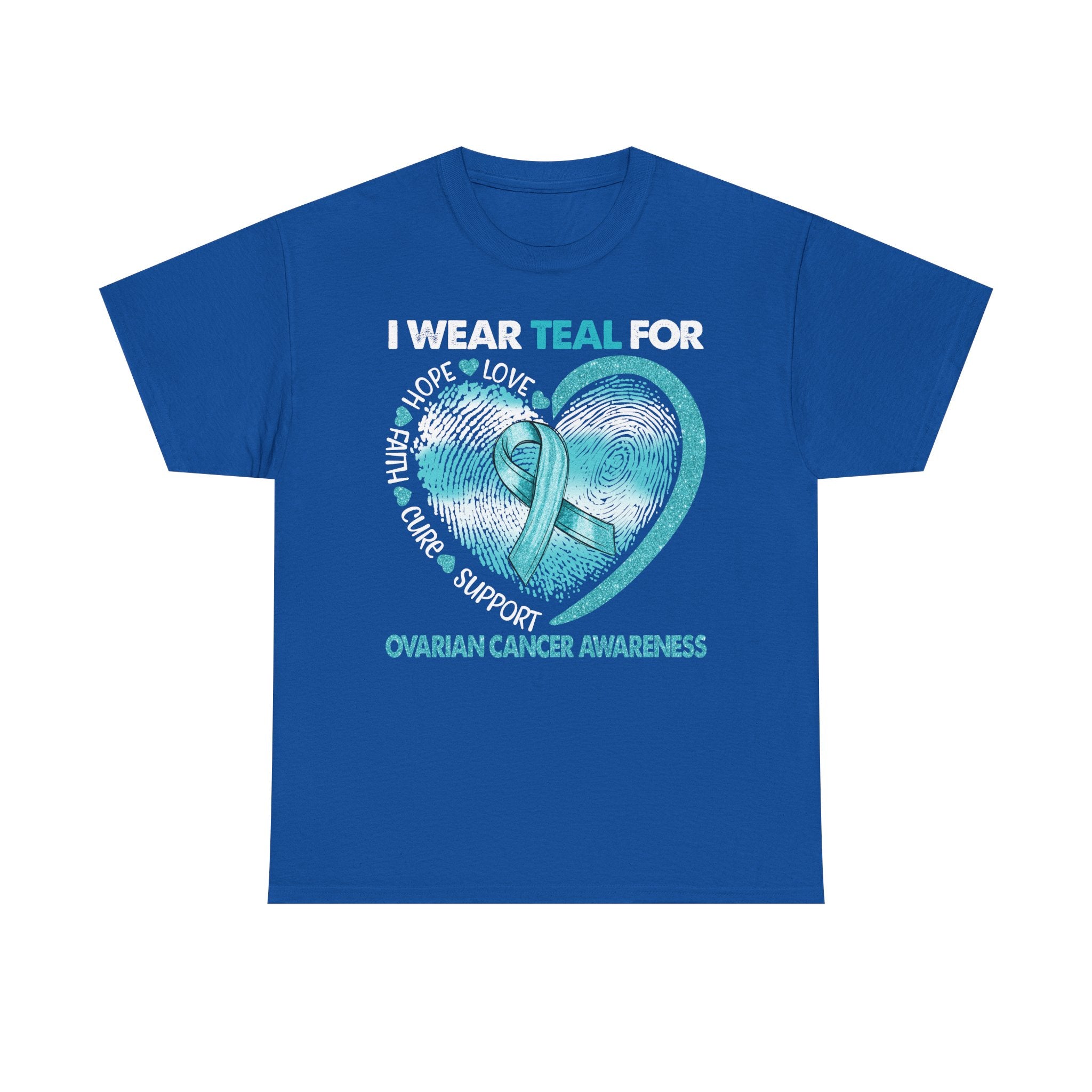 Ovarian Cancer Awareness Teal Ribbon T-Shirt — Heart Design