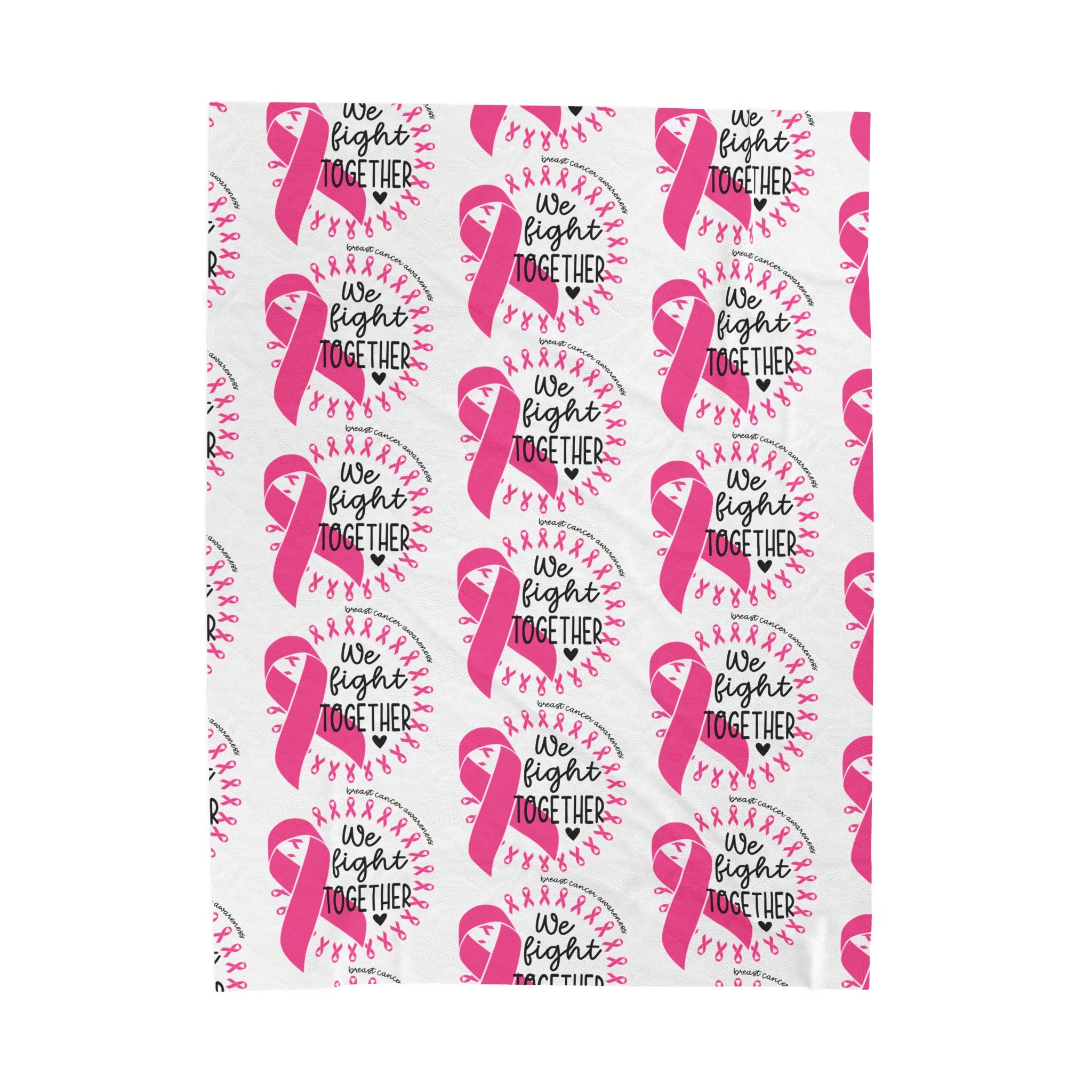 Breast Cancer Awareness Velveteen Plush Blanket – "We Fight Together" Pink Ribbon Throw