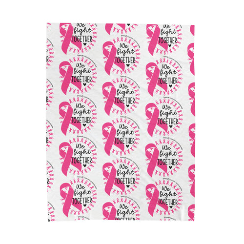 Breast Cancer Awareness Velveteen Plush Blanket – "We Fight Together" Pink Ribbon Throw