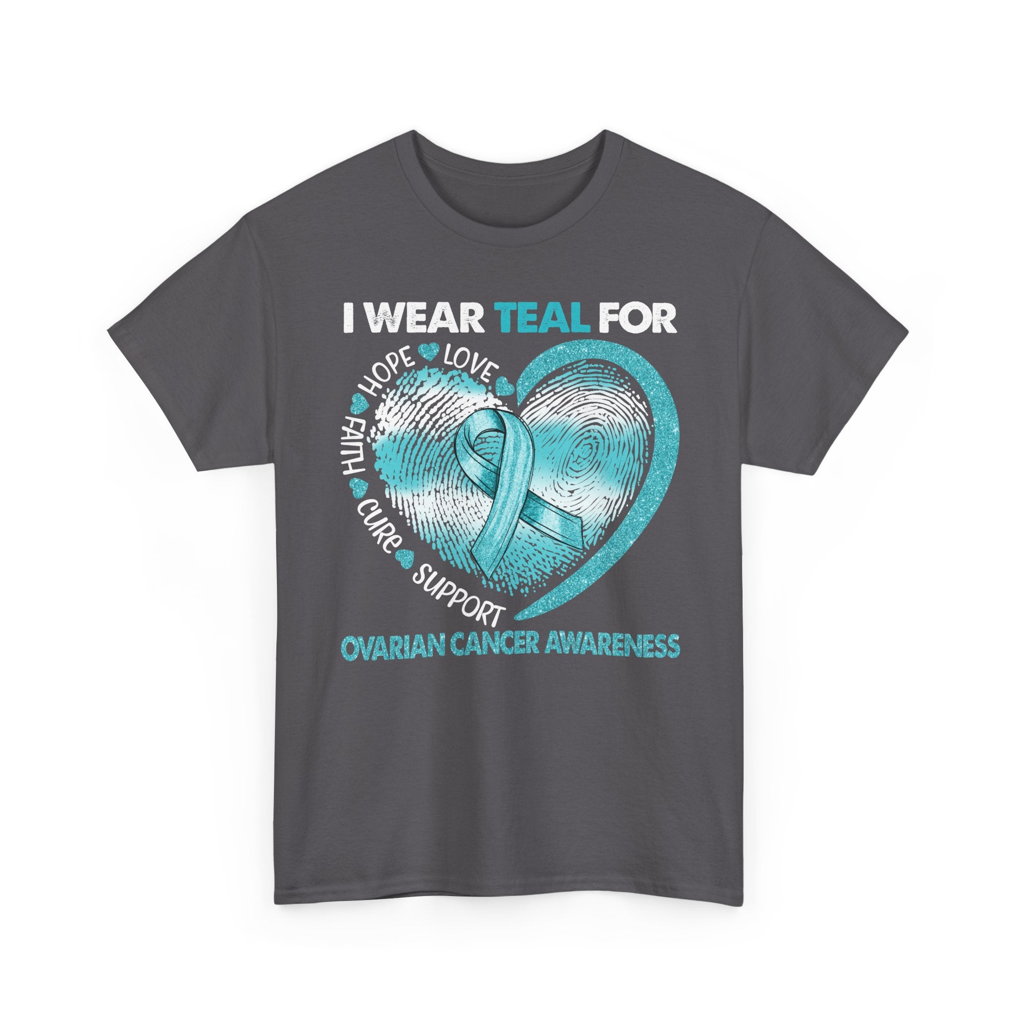 Ovarian Cancer Awareness Teal Ribbon T-Shirt — Heart Design